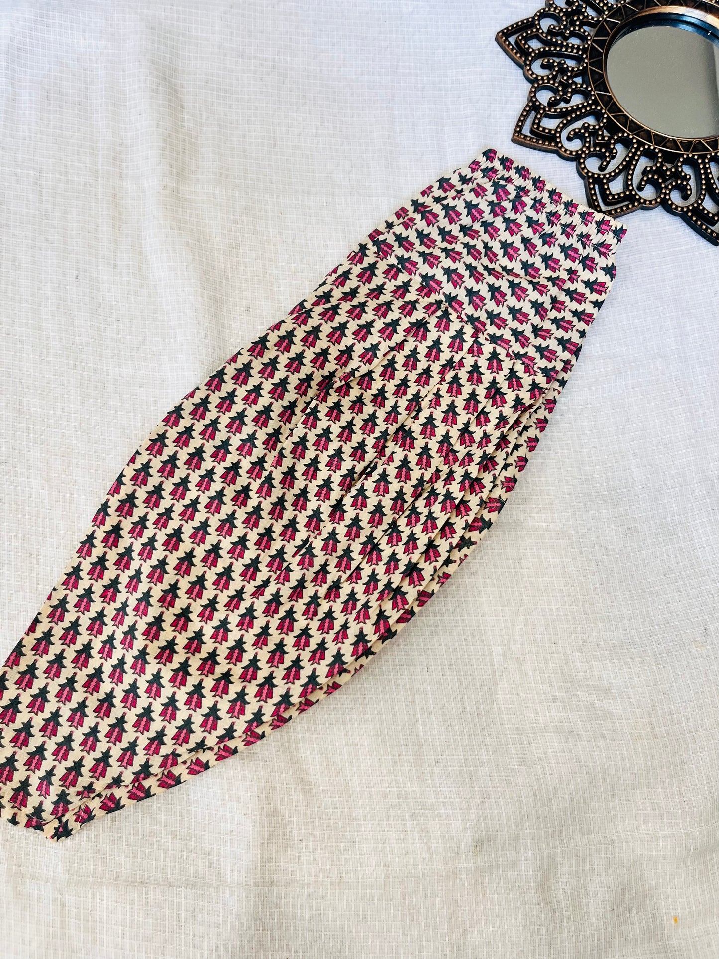 Pink Flower printed Straight Kurta with Dhoti Style Tulip Pant