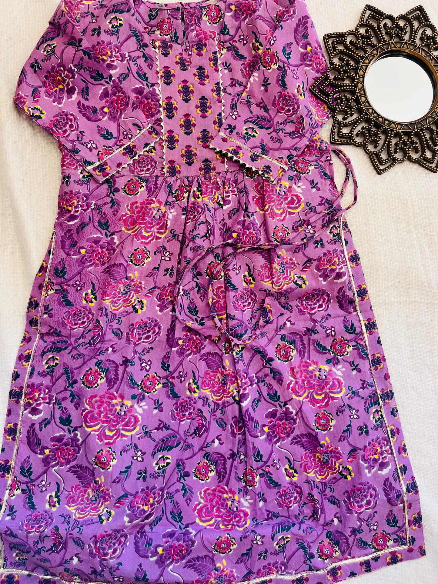 Lavender Colour Floral Printed Nyra Cut suit with Sant