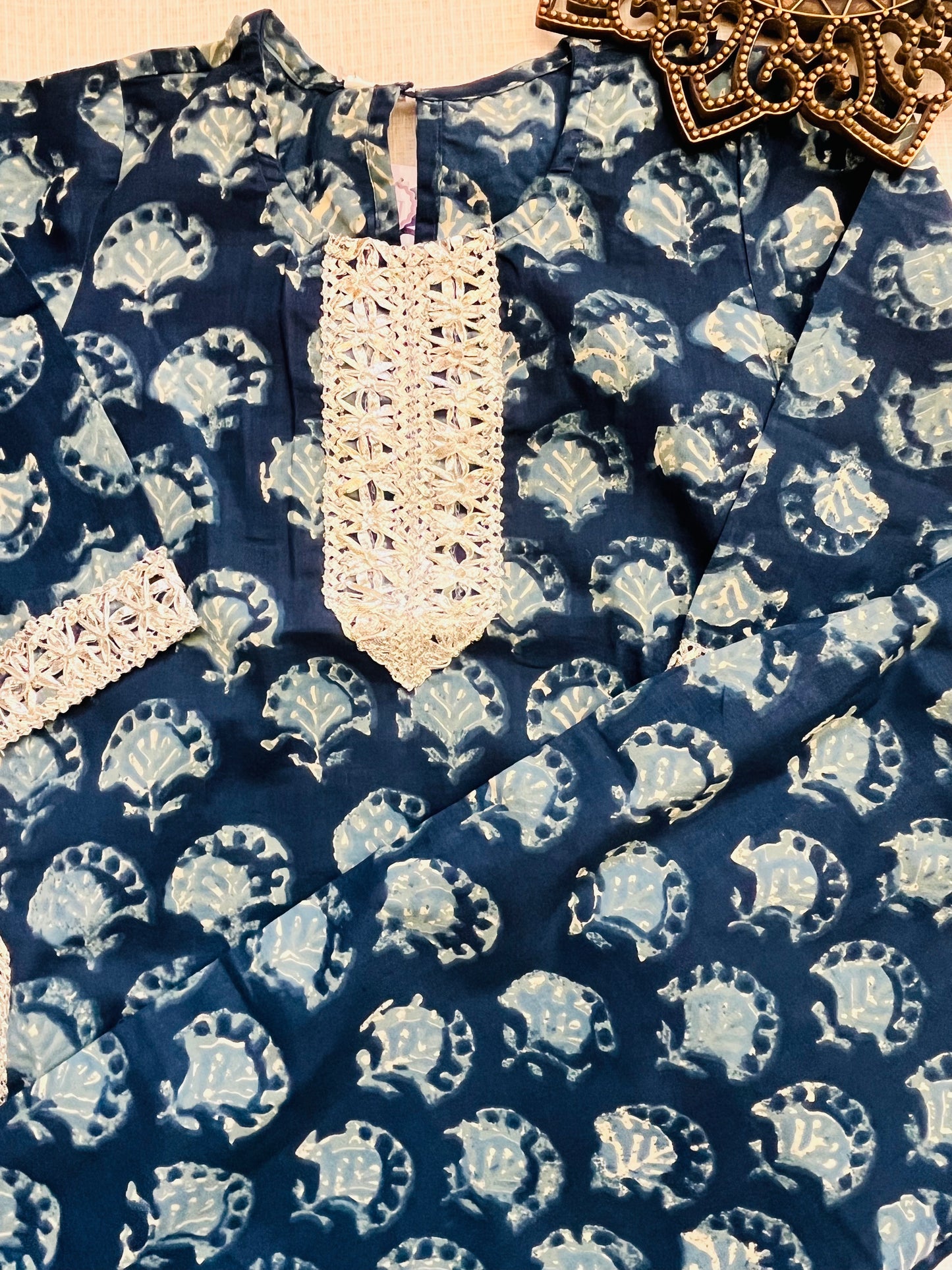 Blue Block Printed Straight Kurta with Palazzo