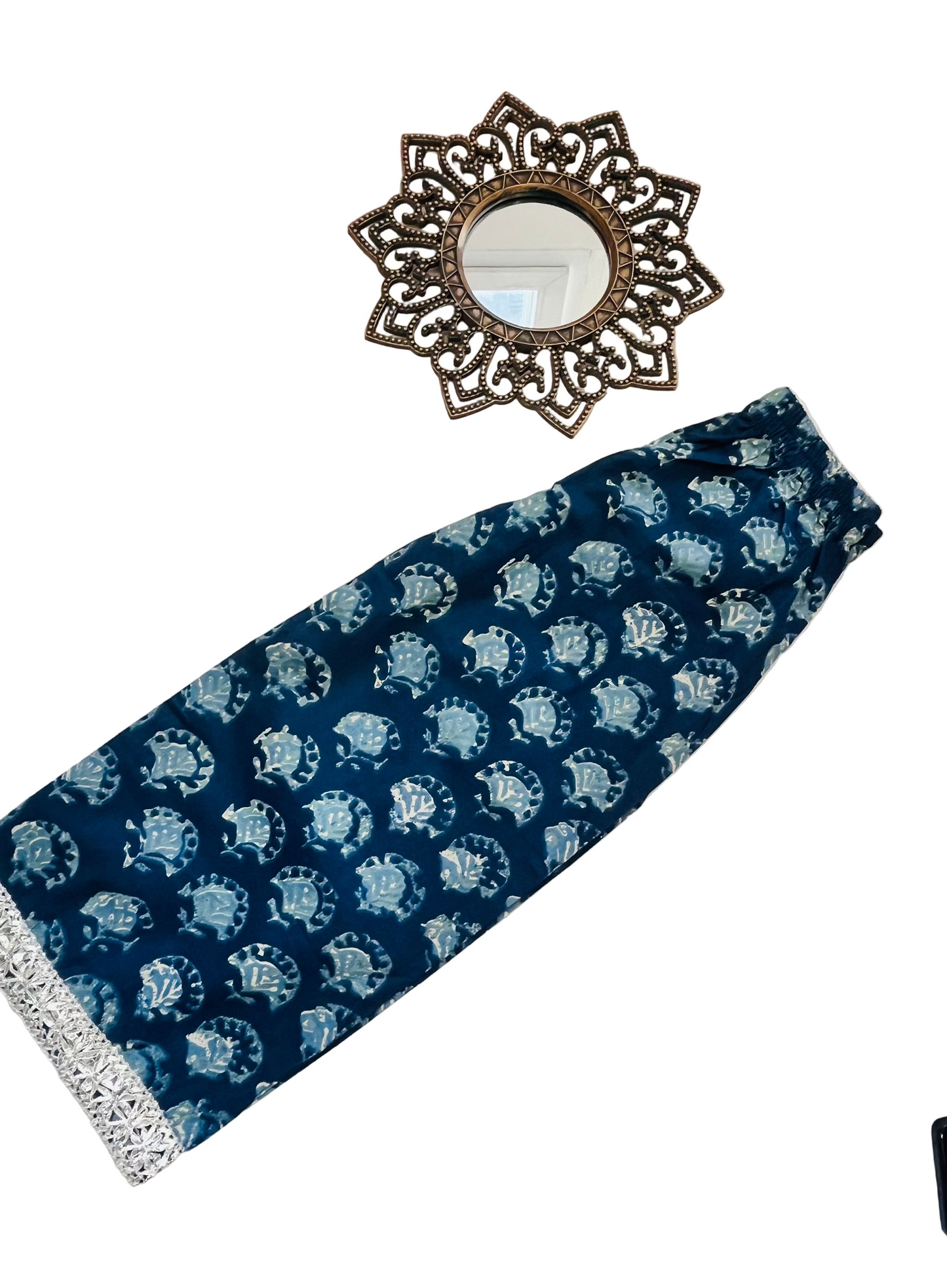 Blue Block Printed Straight Kurta with Palazzo