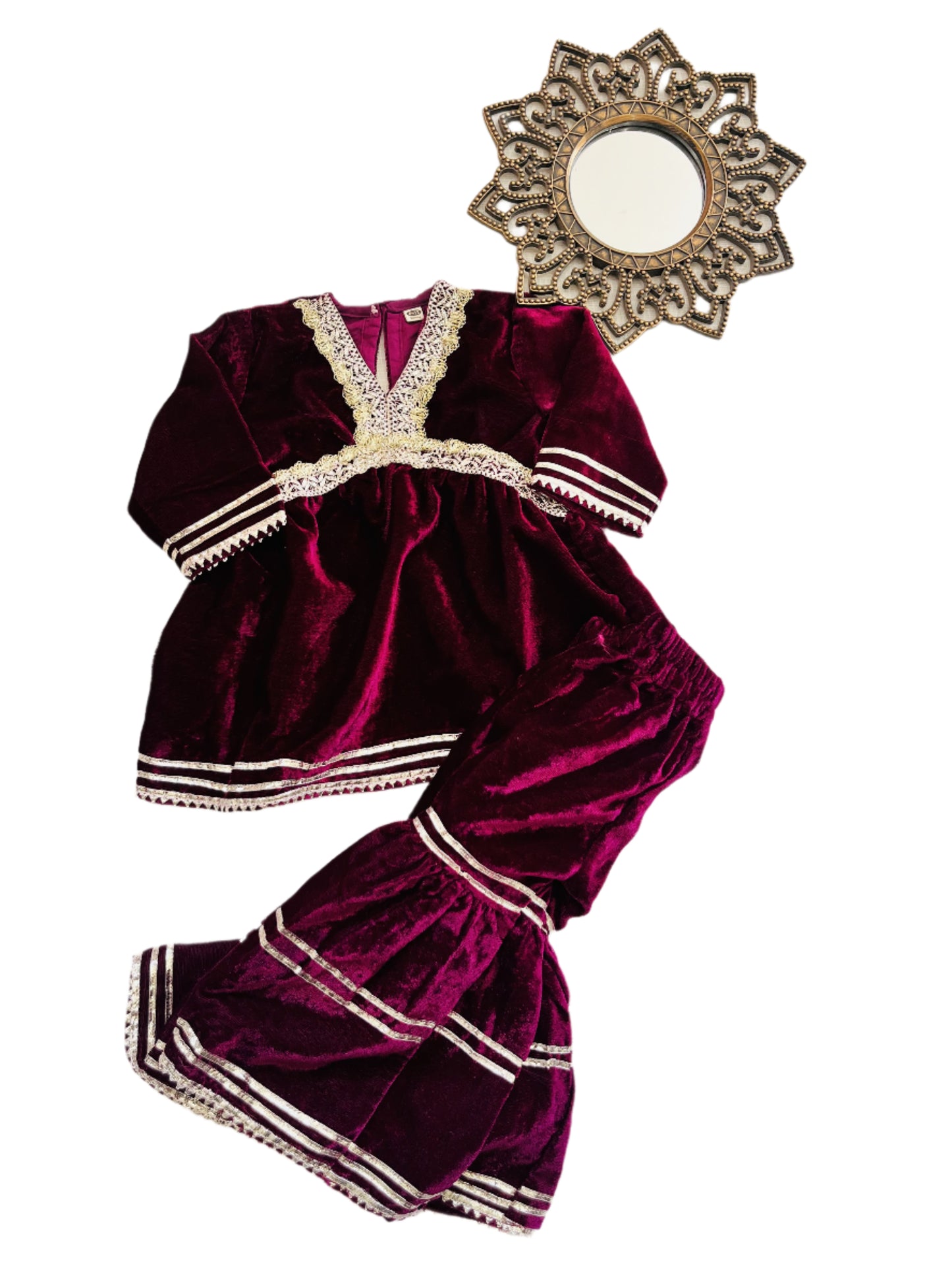 Pink Coloured Alia Cut Velvet Kurti With Sharara