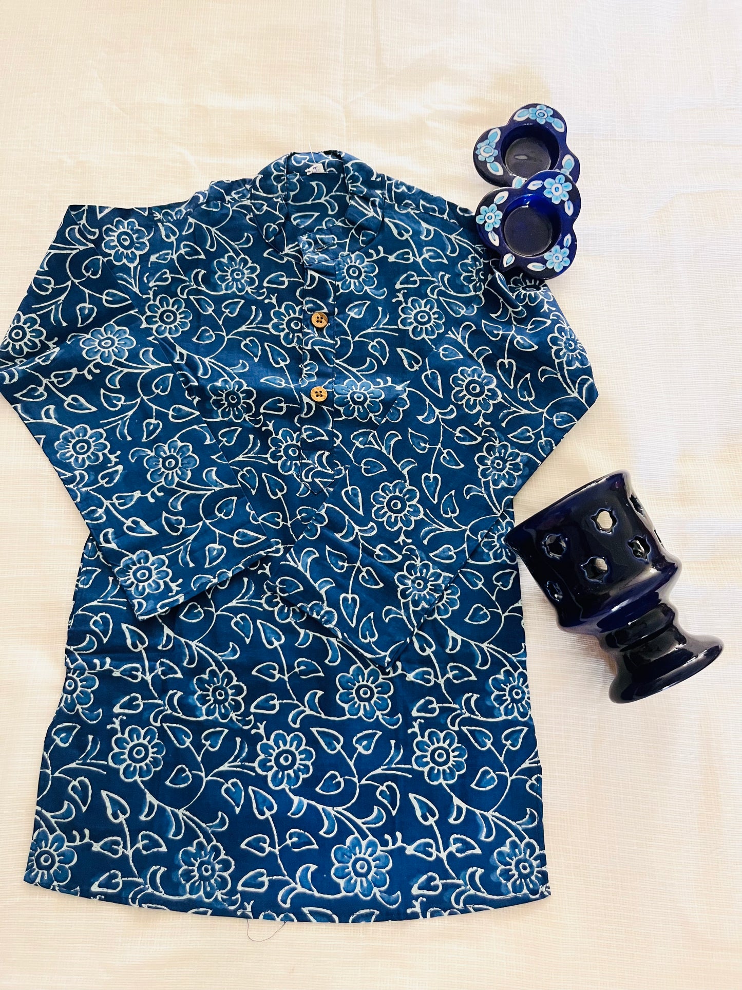 Indigo blue discharge printed Kurta -Pyjama