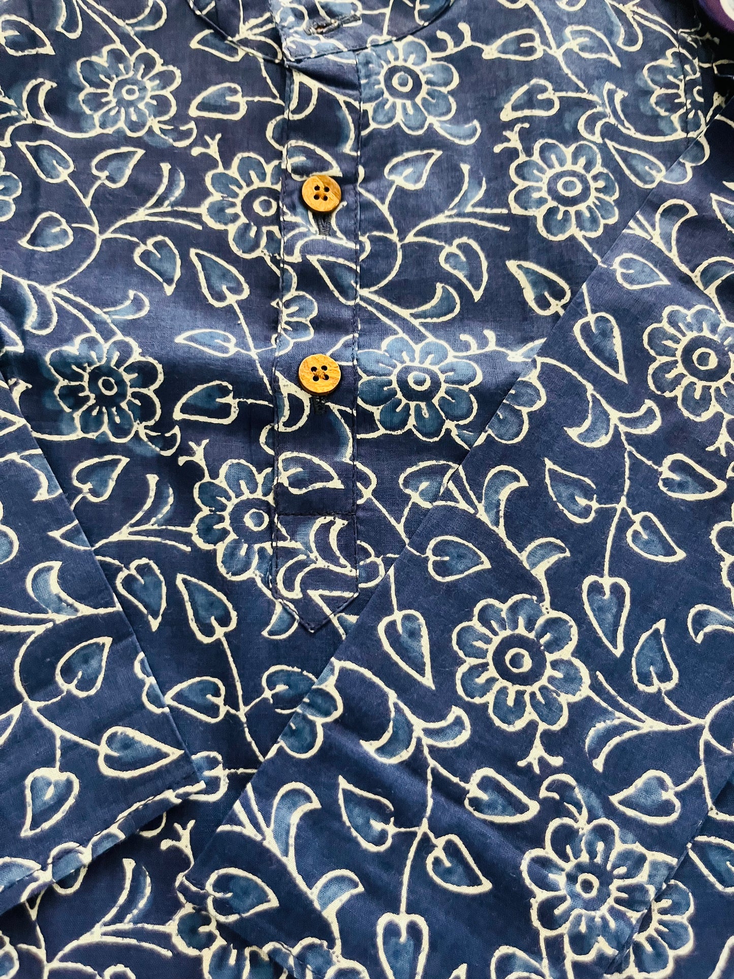 Indigo blue discharge printed Kurta -Pyjama