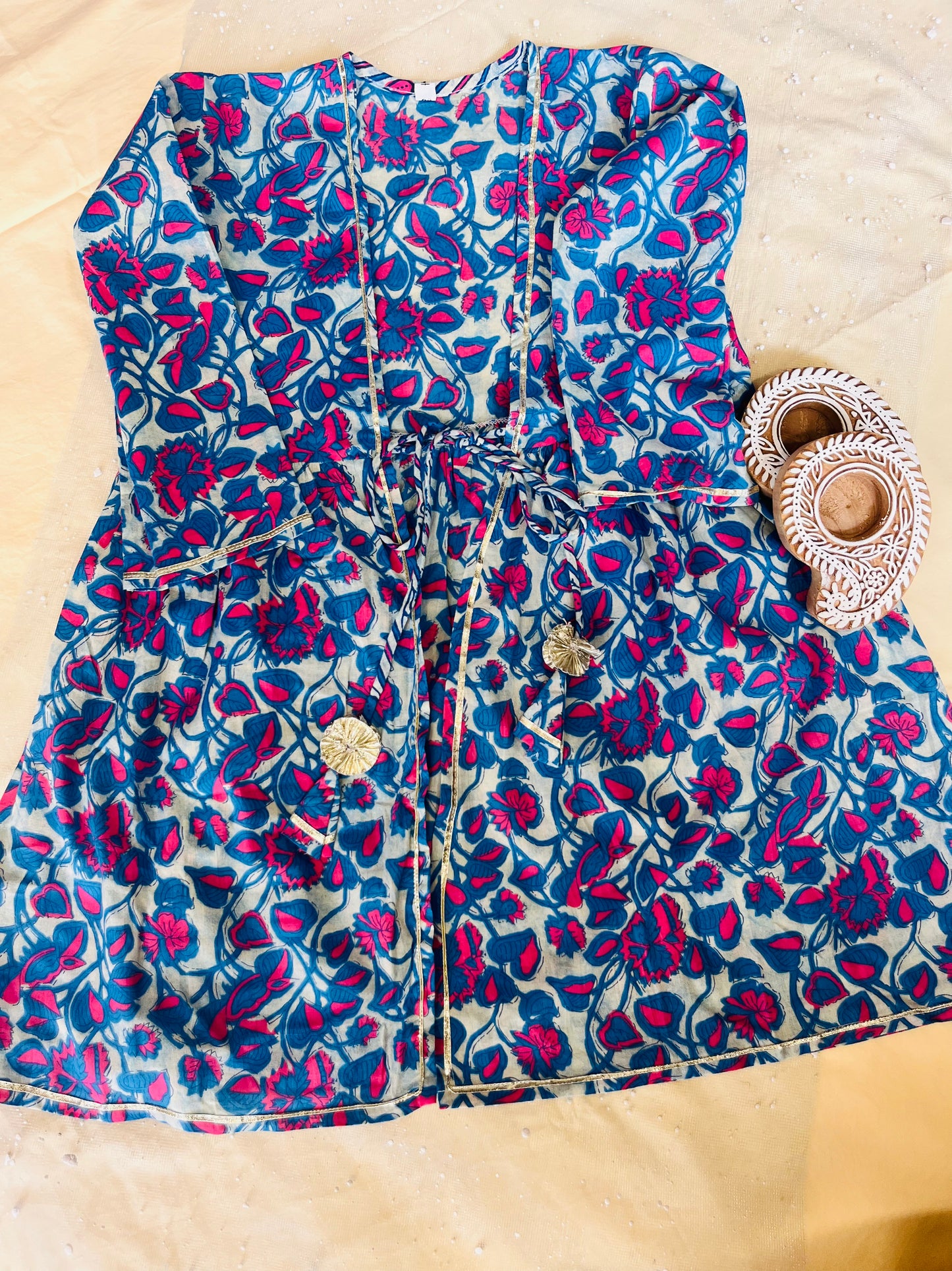 Blue Floral Printed 3 Piece Co-Ords For Girls