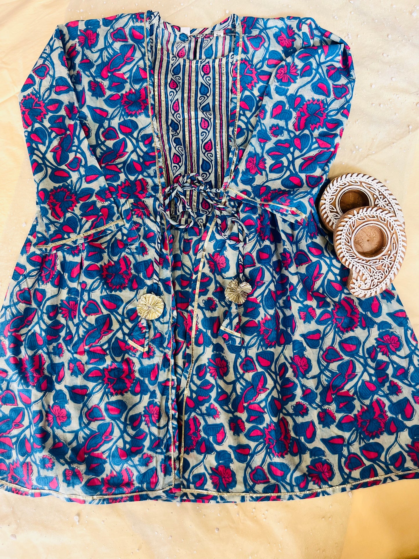 Blue Floral Printed 3 Piece Co-Ords For Girls