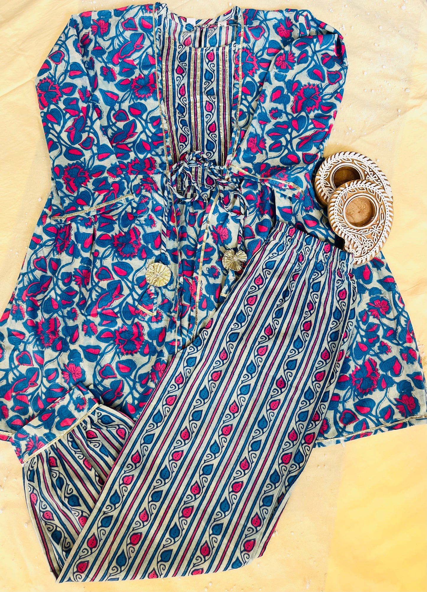 Blue Floral Printed 3 Piece Co-Ords For Girls