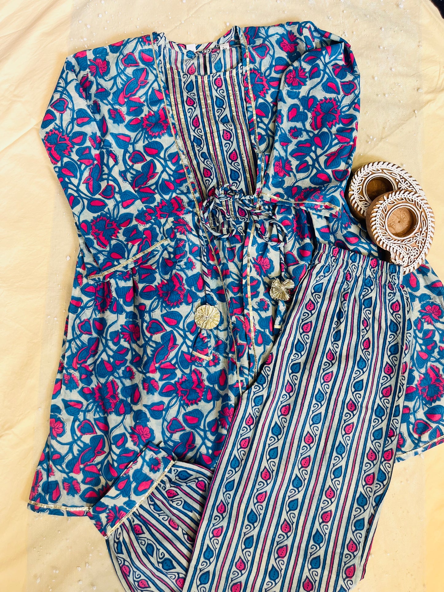 Blue Floral Printed 3 Piece Co-Ords For Girls