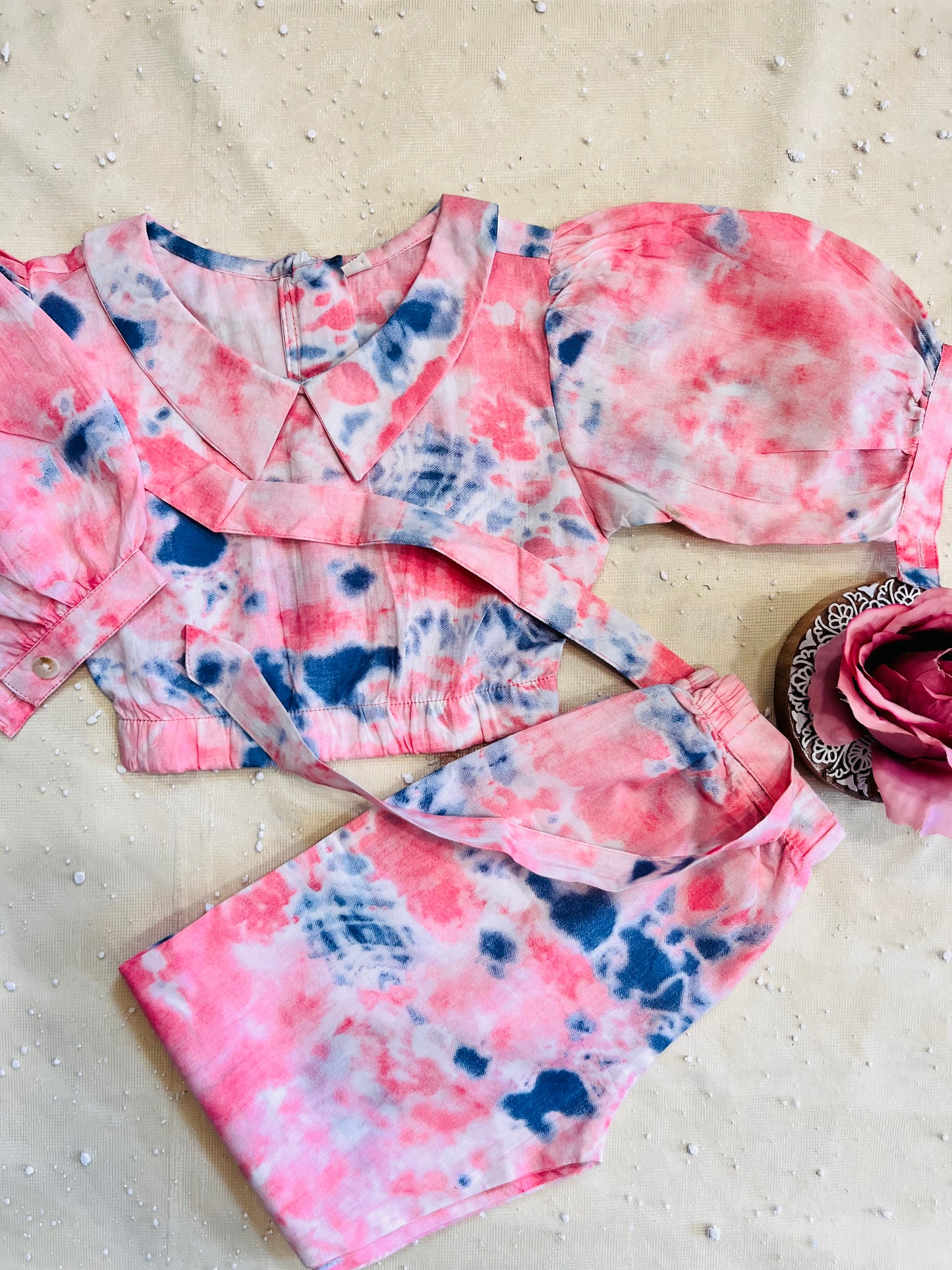 Marble Tie & Dye Print Peach Colour Girls Co-Ords