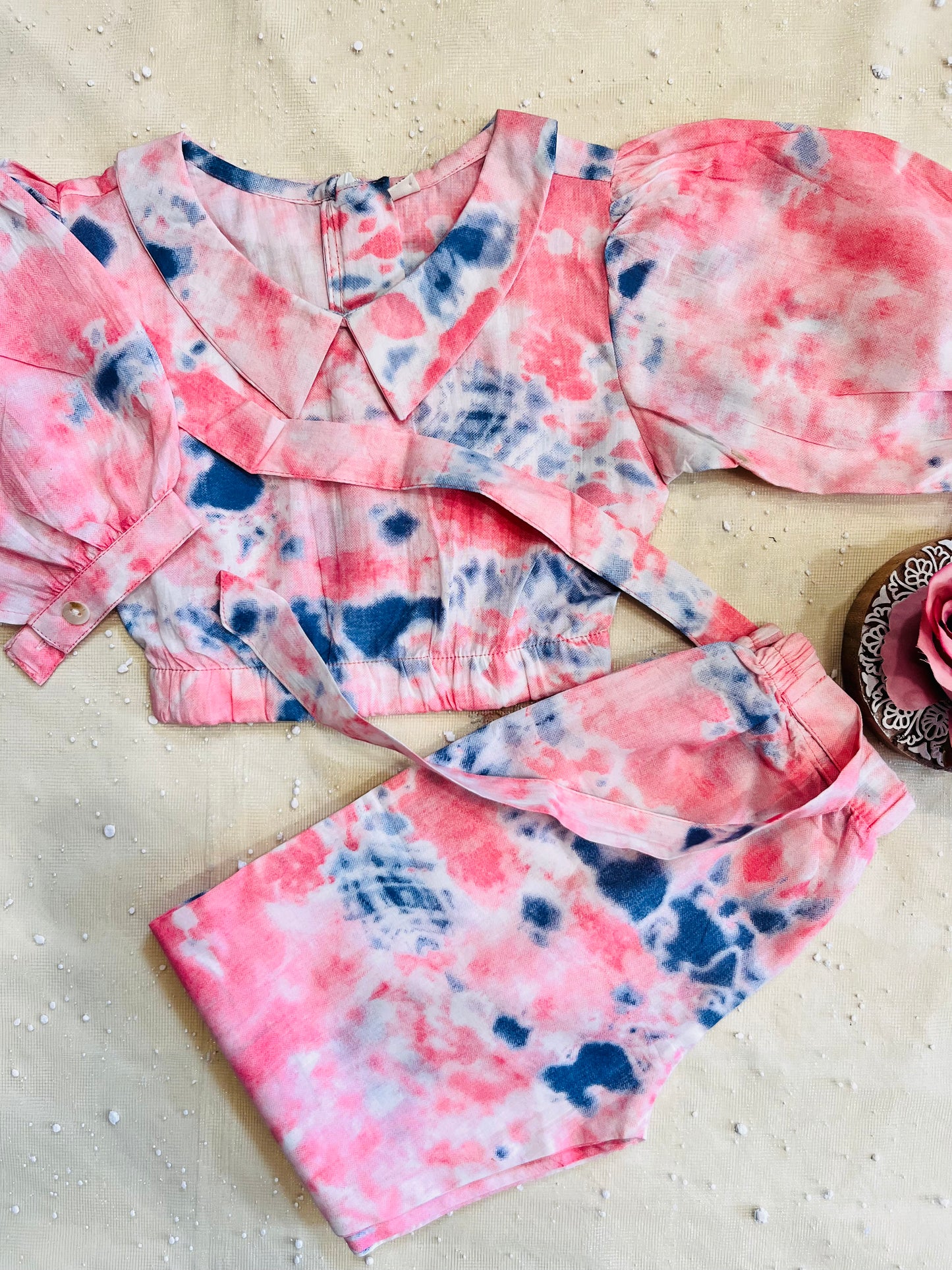 Marble Tie & Dye Print Peach Colour Girls Co-Ords