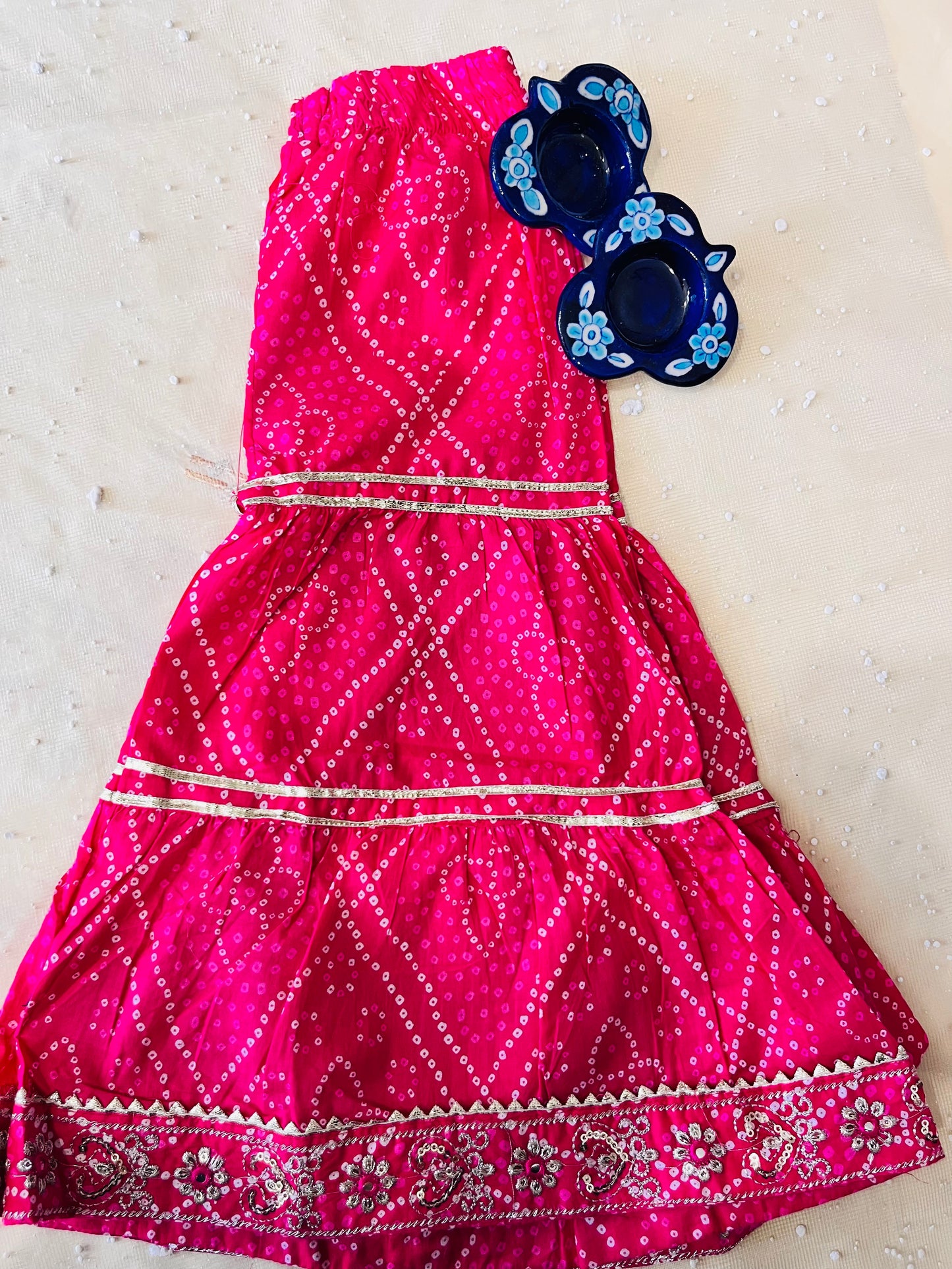 jaipuri Print Rani Pink Colour Anarkali Suit With Sharara