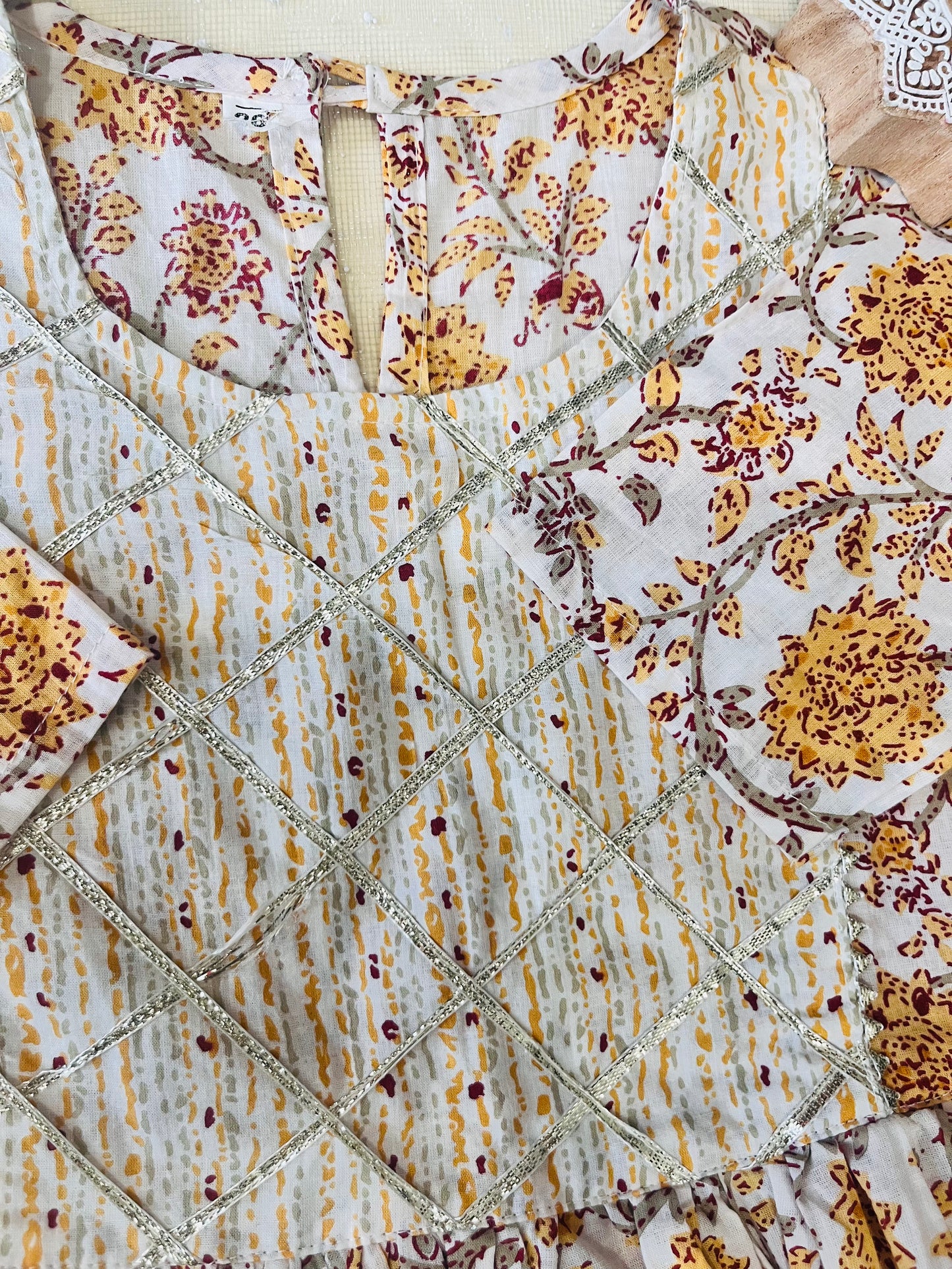 Screen Print Yellow Color Anarkali suit With Sharara
