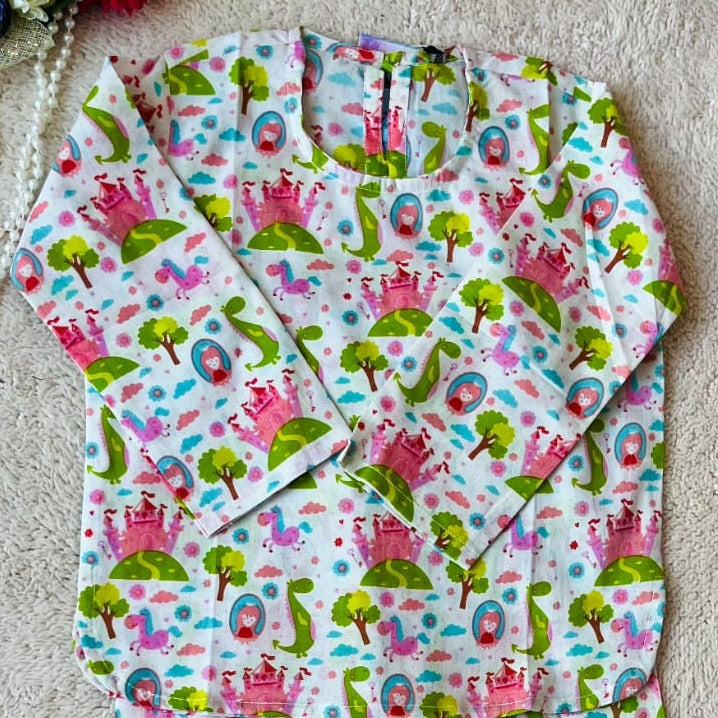 Castle printed Pink color Night Suit