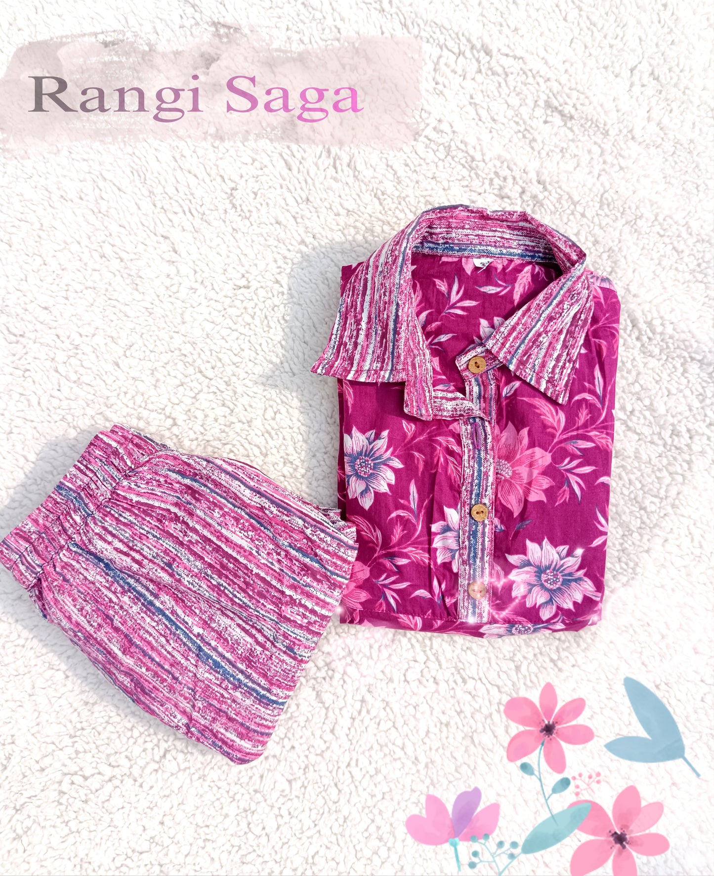 Flower Print Wine Colour Girls Co-Ords