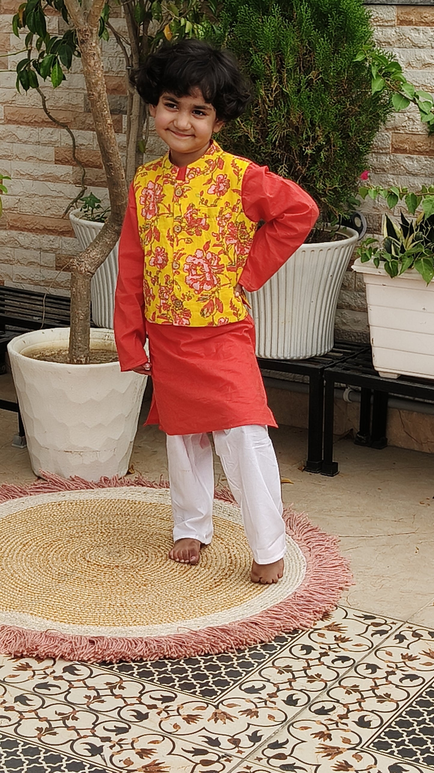 Floral Printed Jacket with Kurta -Pyjama