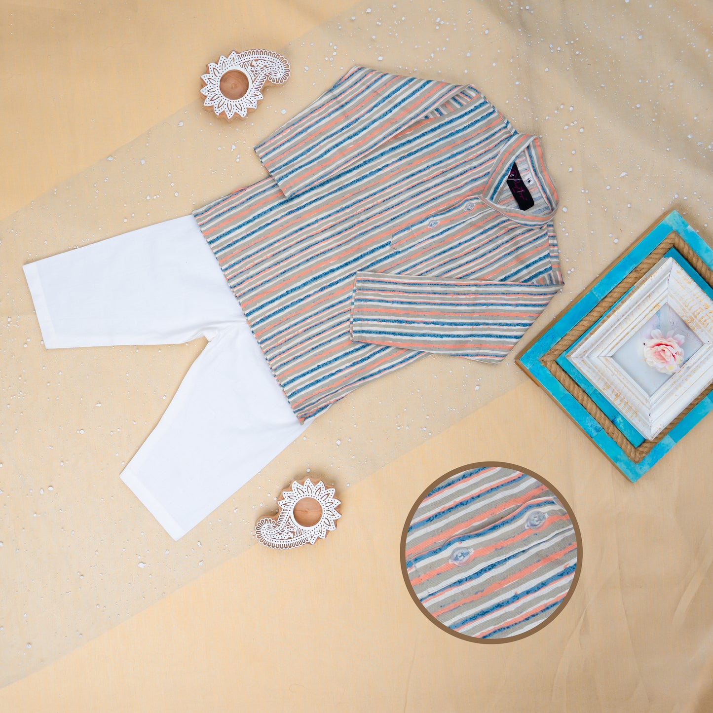 Orange Pastel Paisley Jacket with Kurta Pyjama