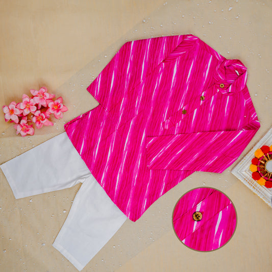 Fuchsia Pink Bandhej Kurta and Jacket with Pyjama (Tie and Dye)