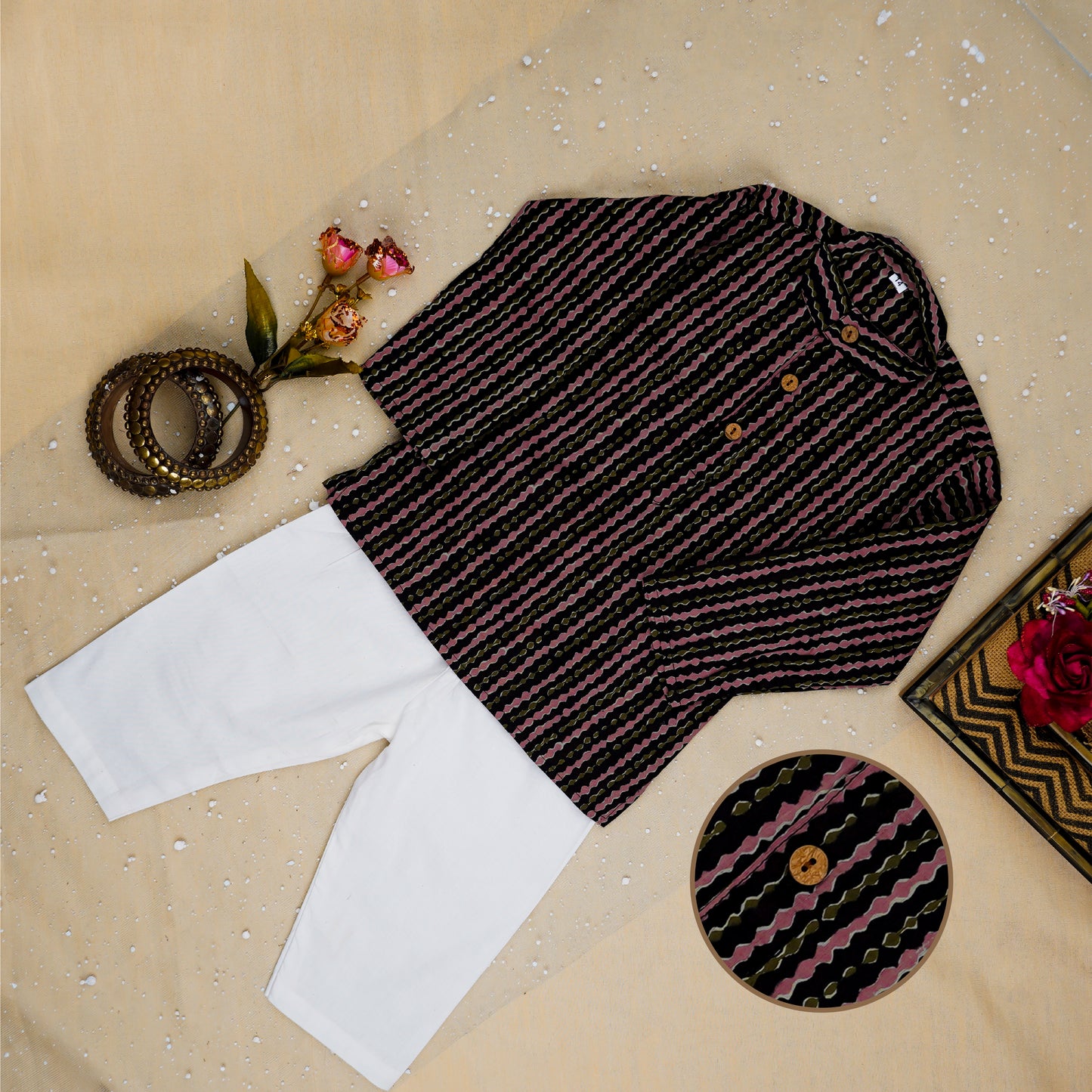 Black Fulwari Jacket with Kurta -Pyjama ( Tie and Dye)