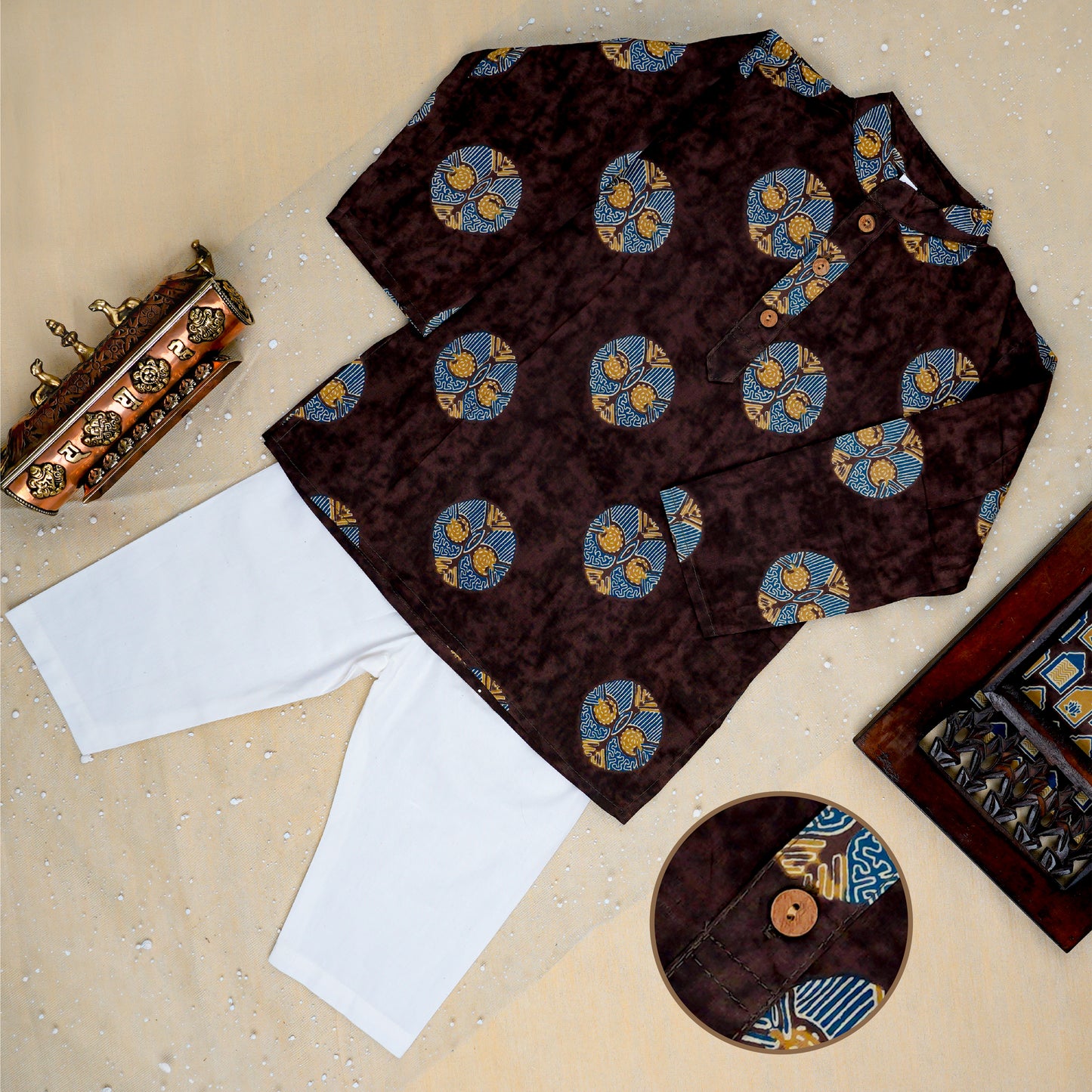 Brown Ajrakh Jacket with Kurta -Pyjama