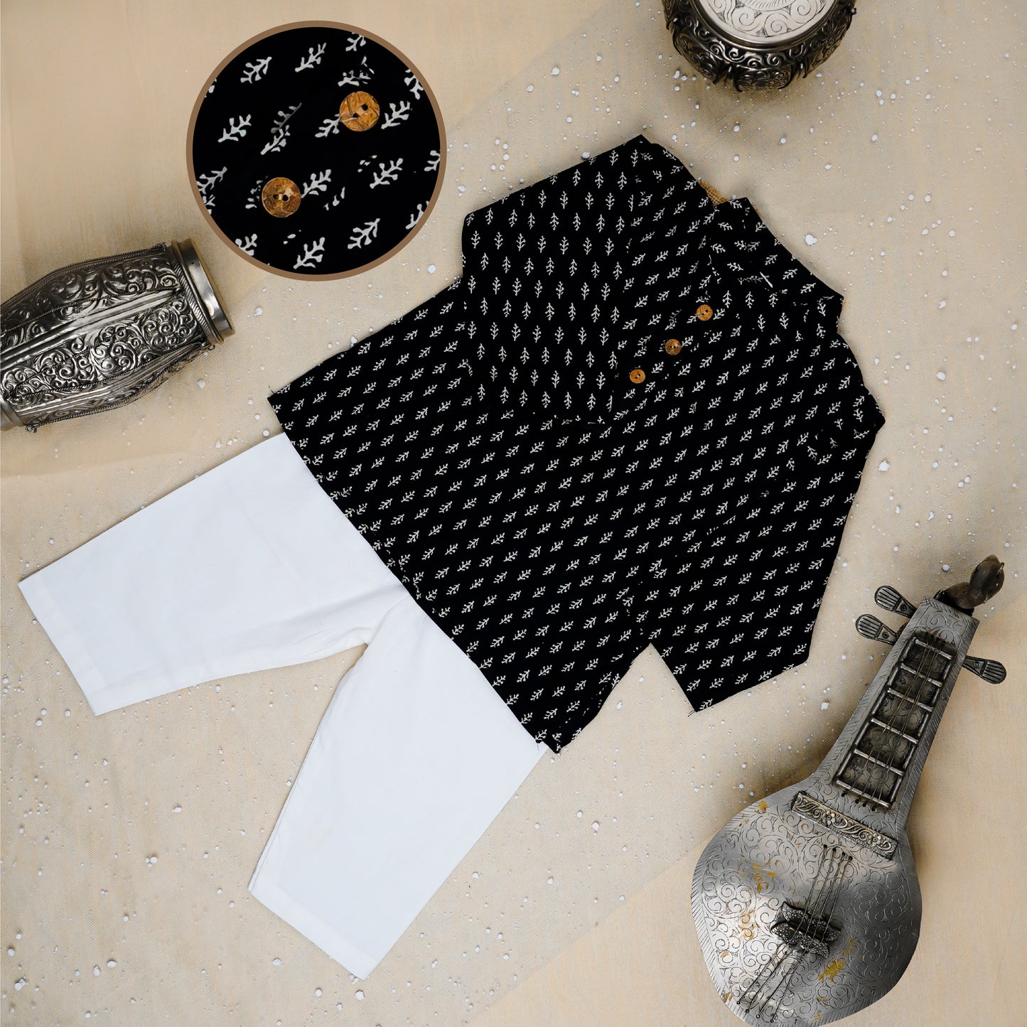 Black Lotus Buta Jacket with Kurta -Pyjama