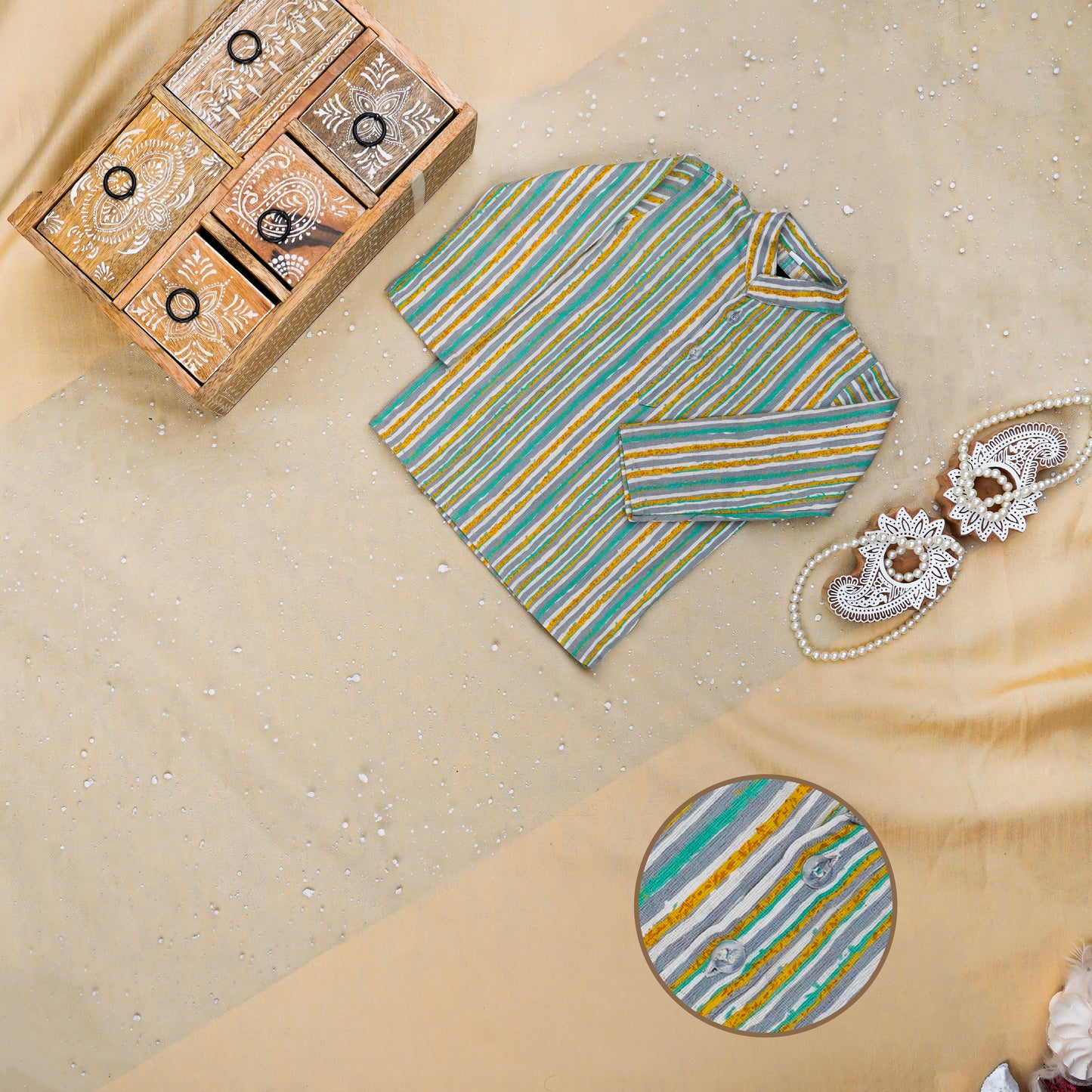Yellow Pastel Paisley Jacket with Kurta Pyjama
