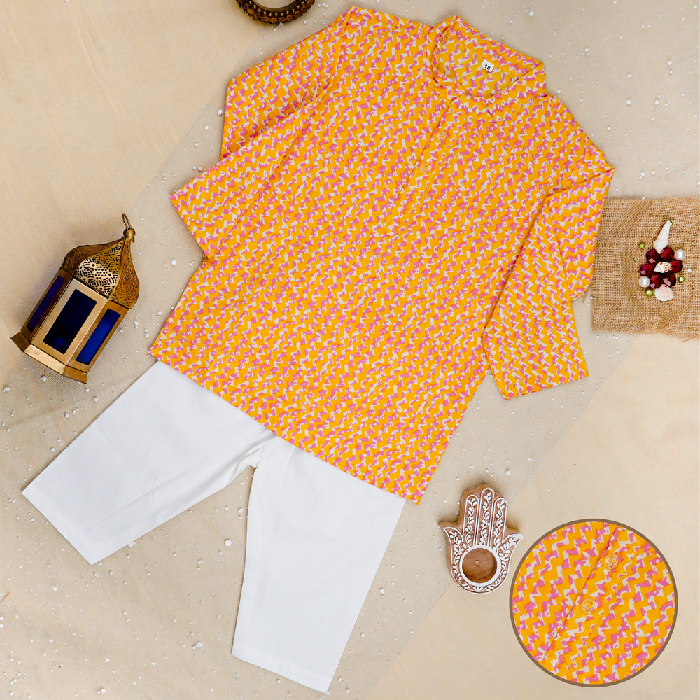 Yellow Small Buta Jacket with Kurta -Pyjama