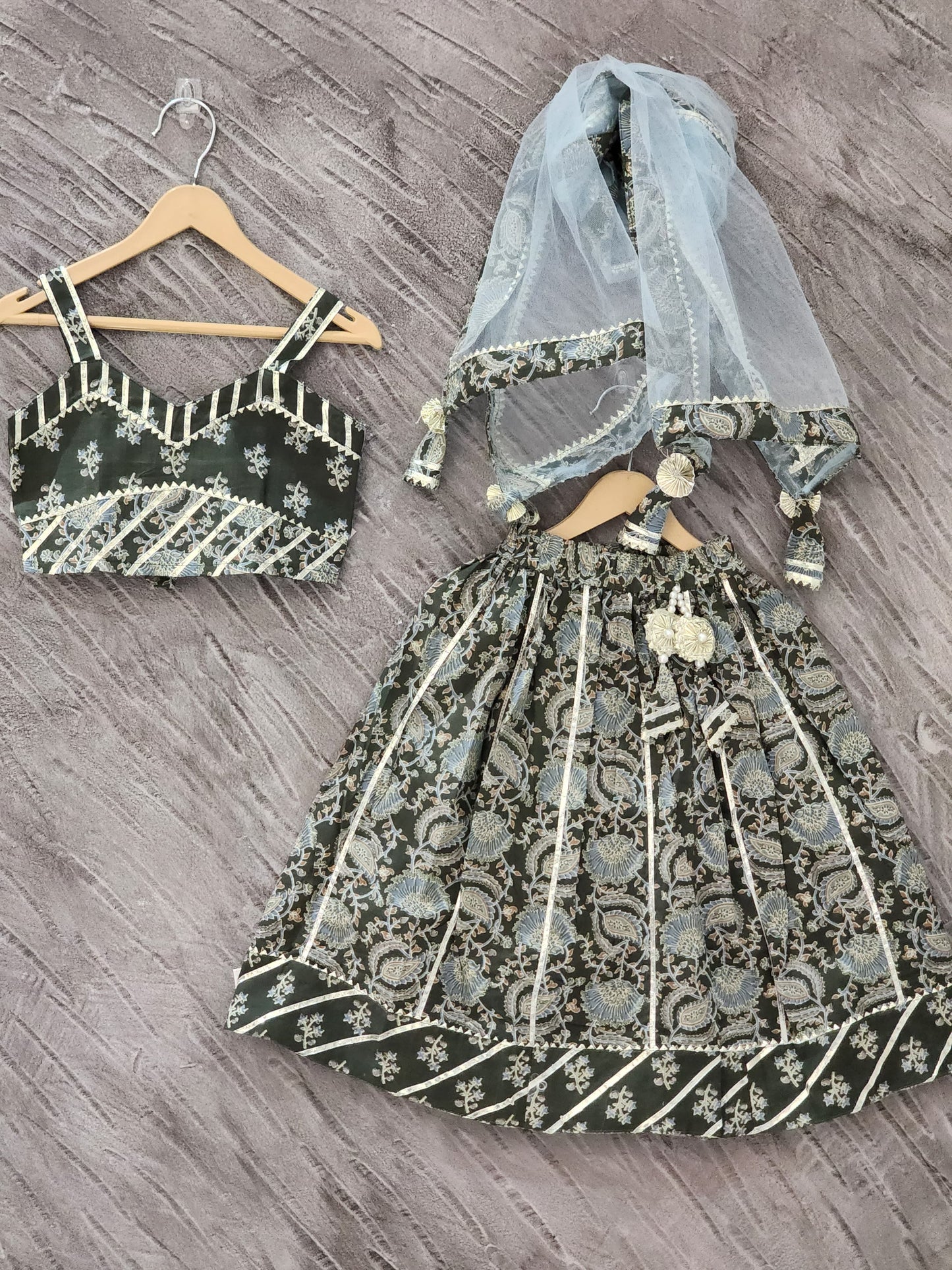 Block Print Heena Green Colour lehenga Choli