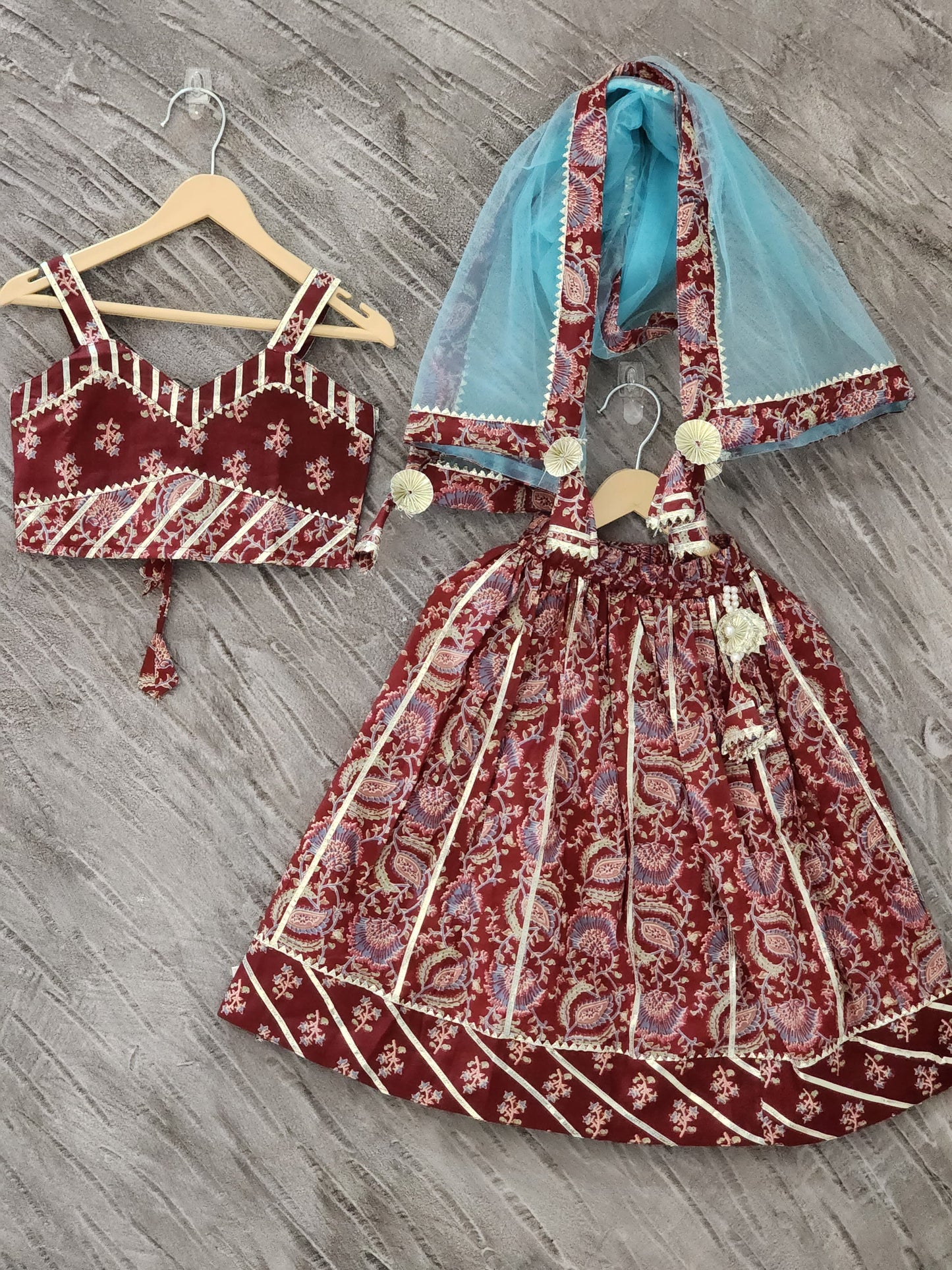 Block Print Maroon Colour lehenga Choli