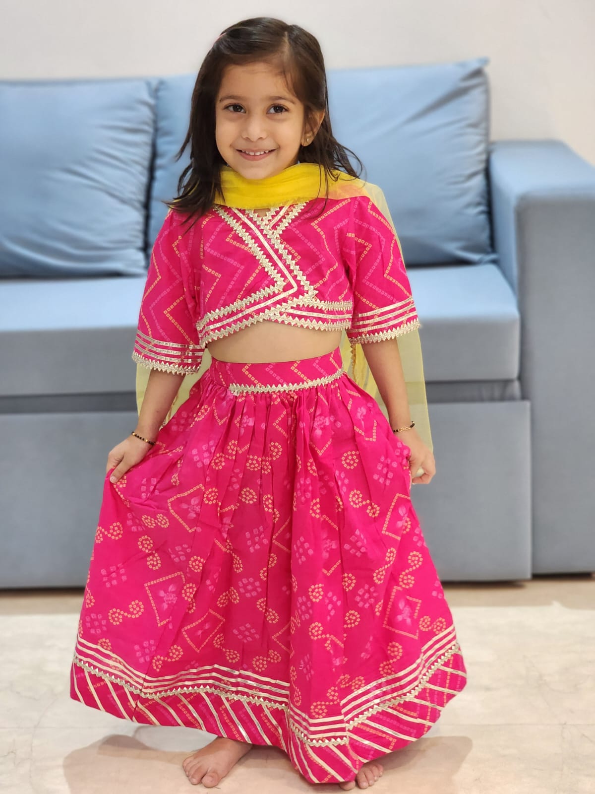 Bandhaj Print Rani Pink Coloured Lehnga Choli