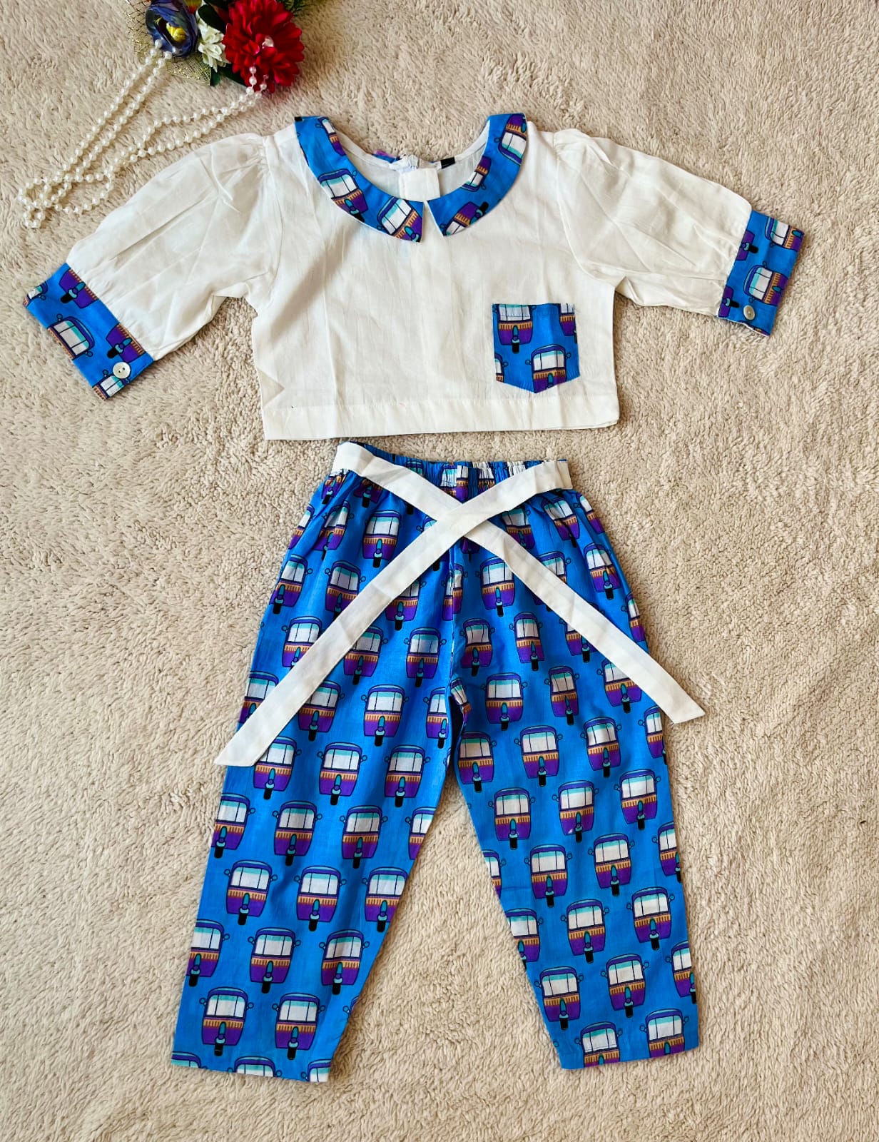 Blue Coloured Auto Printed Girls Co-Ords