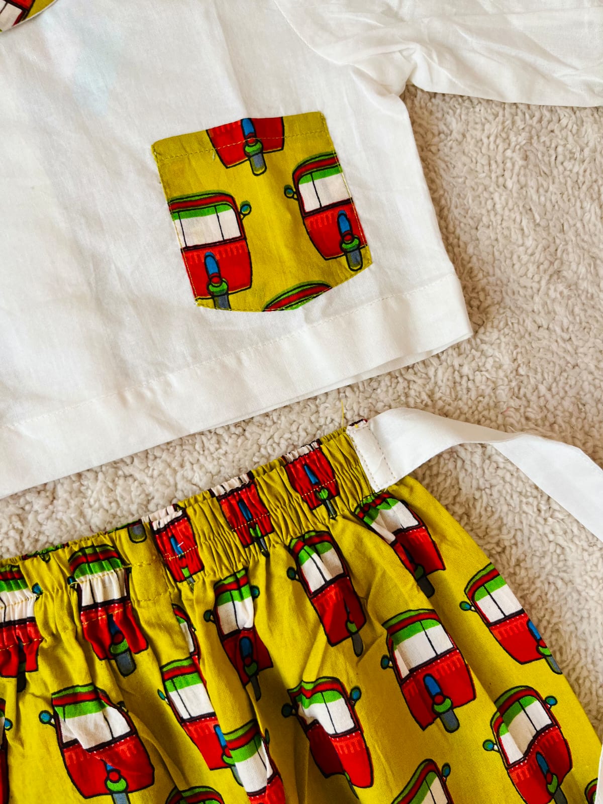 Mustard coloured Auto Printed Girls Co-Ords