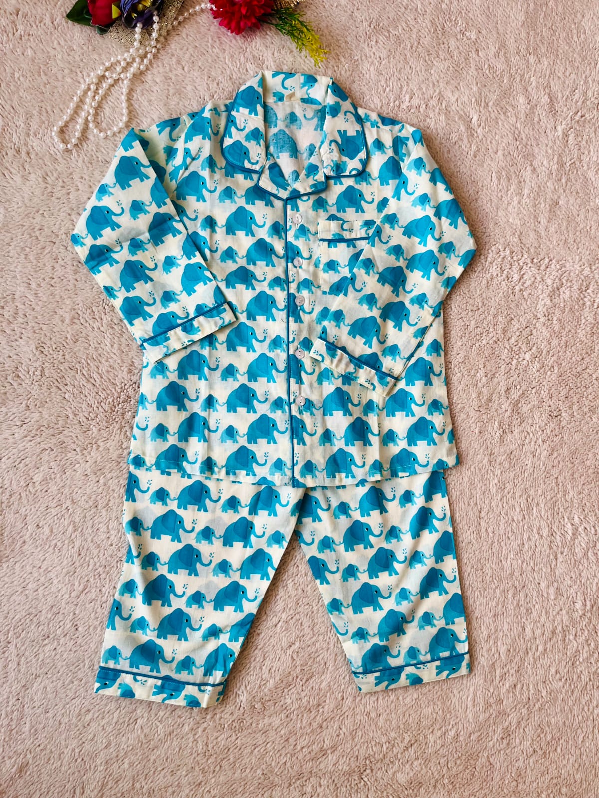 Elephant Print Blue Color Night suit