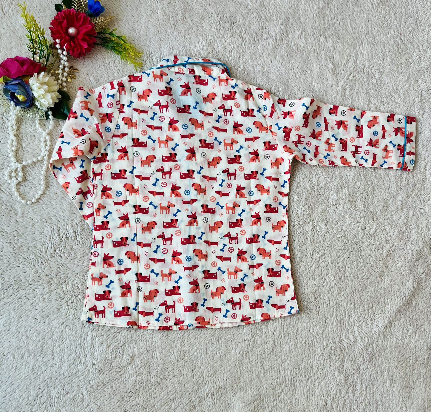Dog Bone Print Blue Color Night Suit