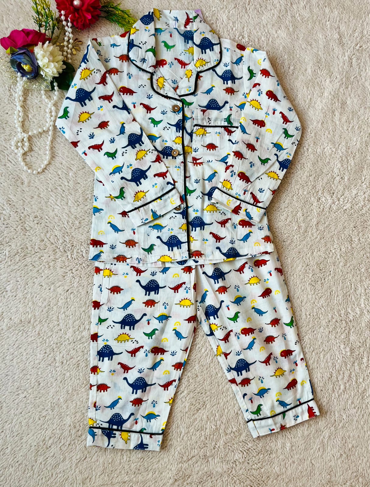 Multicolor Dinosour Printed Night Suit