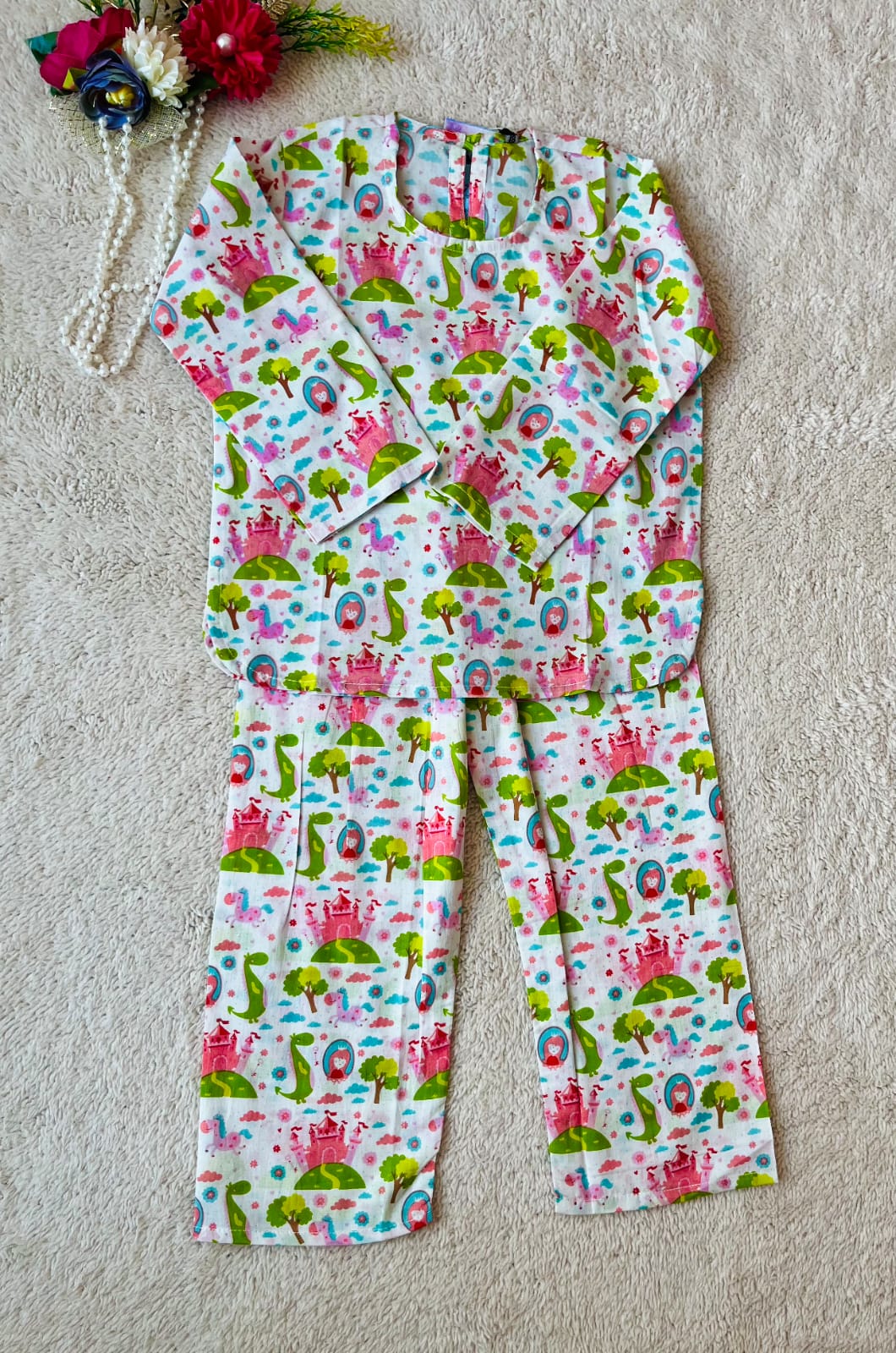 Castle printed Pink color Night Suit