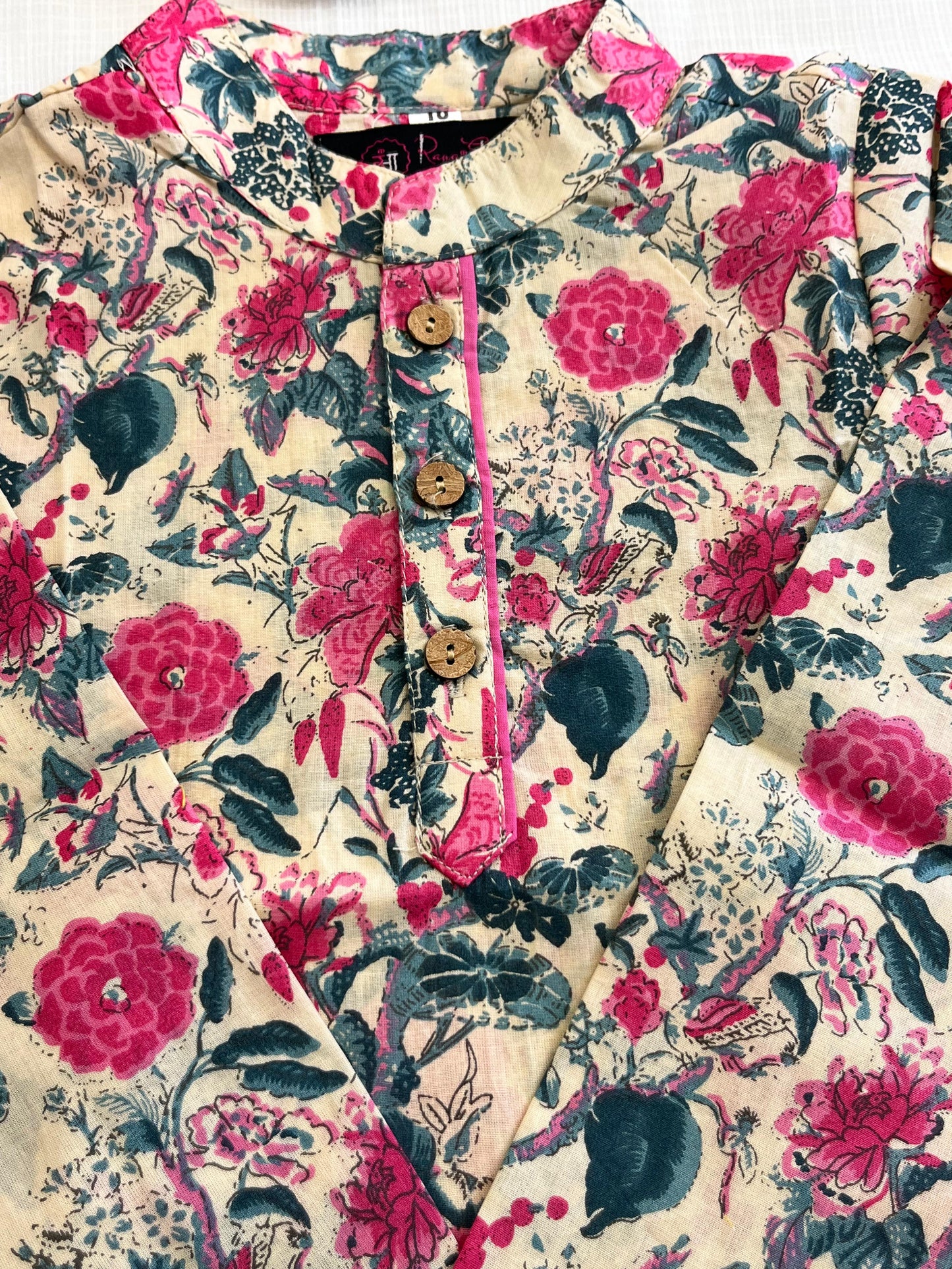 Pink Block Printed Boy's Kurta