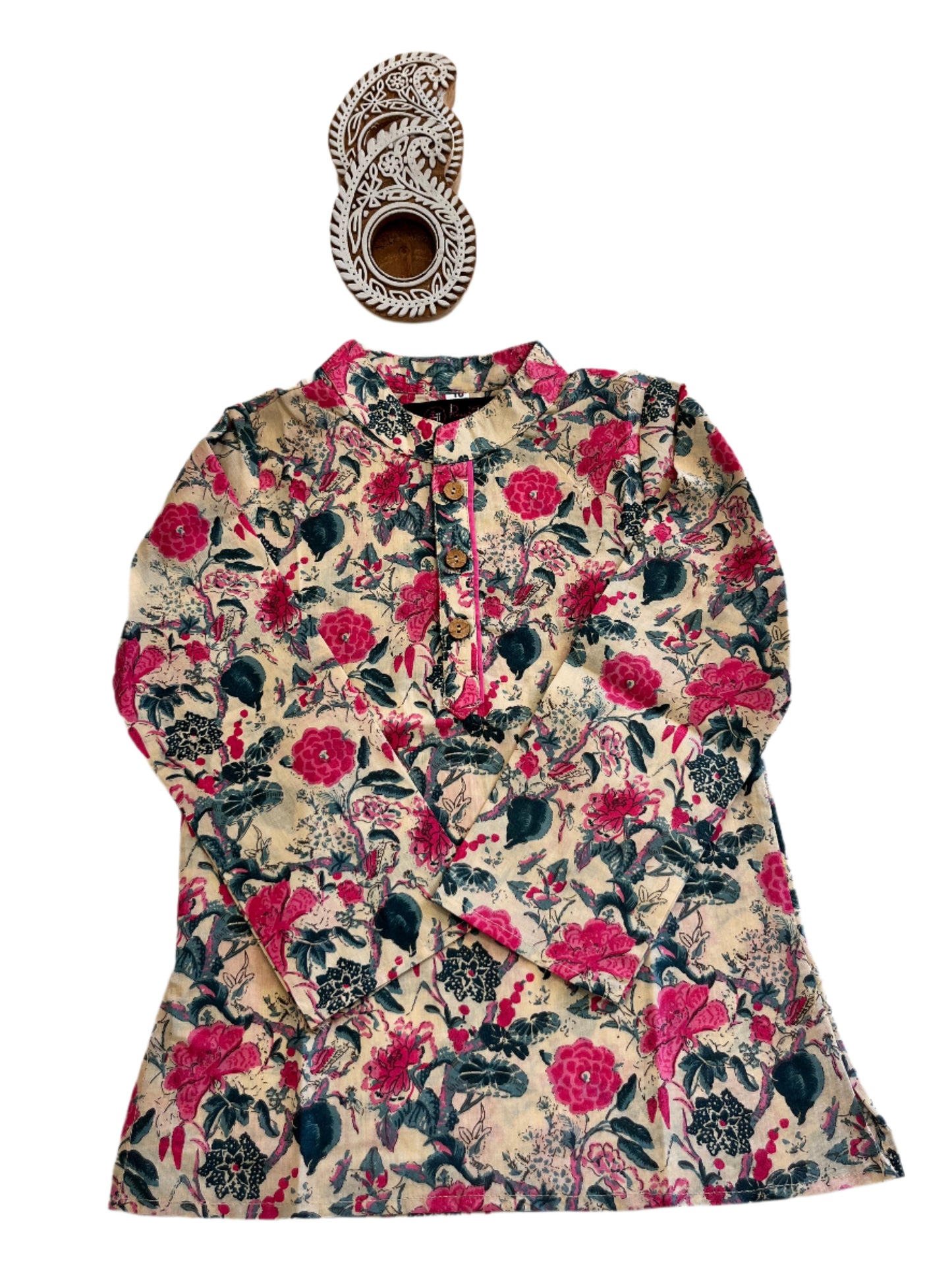 Pink Block Printed Boy's Kurta