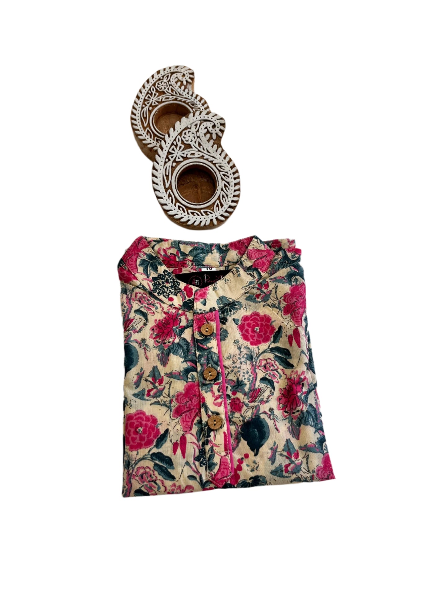 Pink Block Printed Boy's Kurta