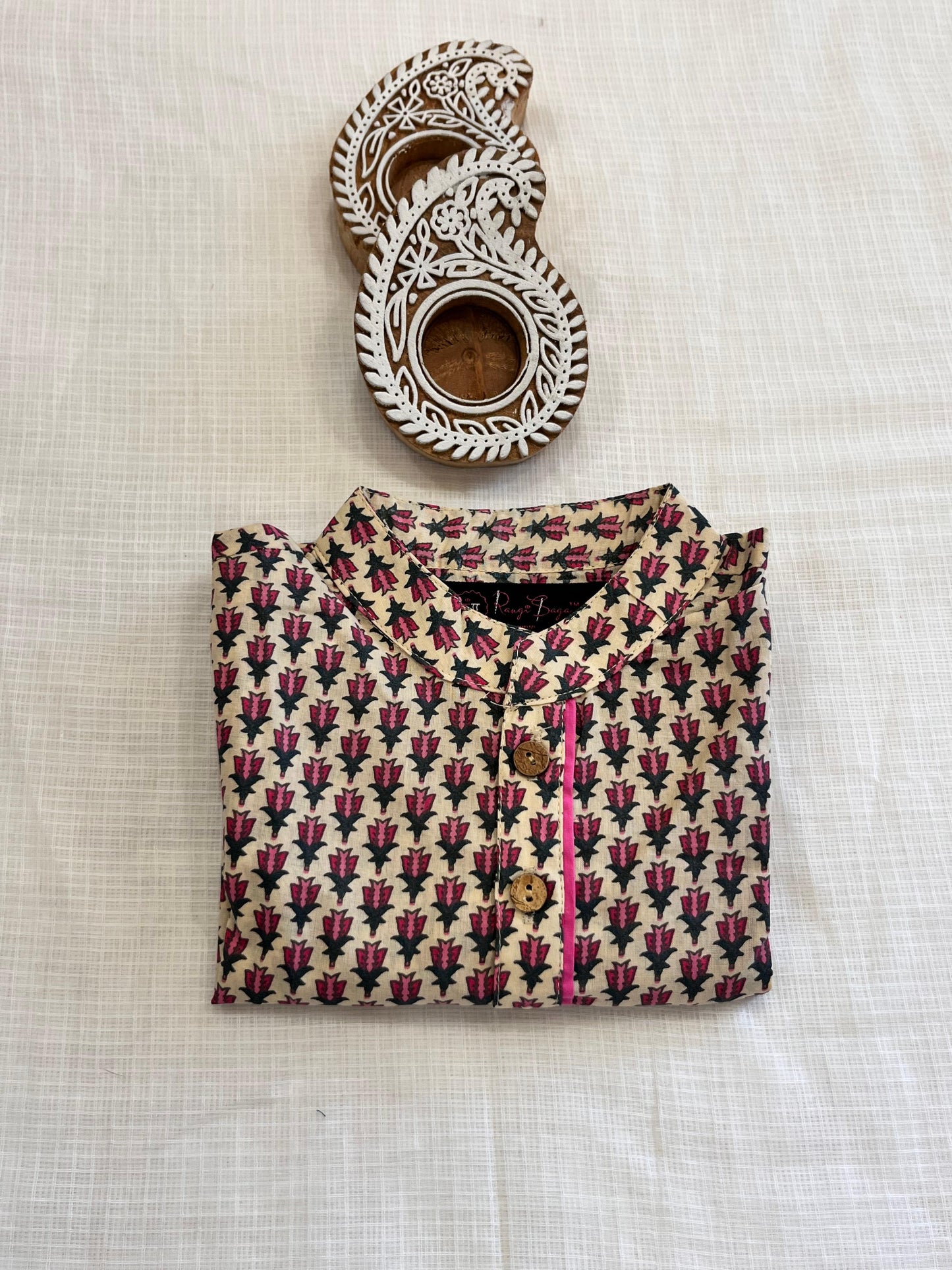 Pink Block Printed Boy's Kurta