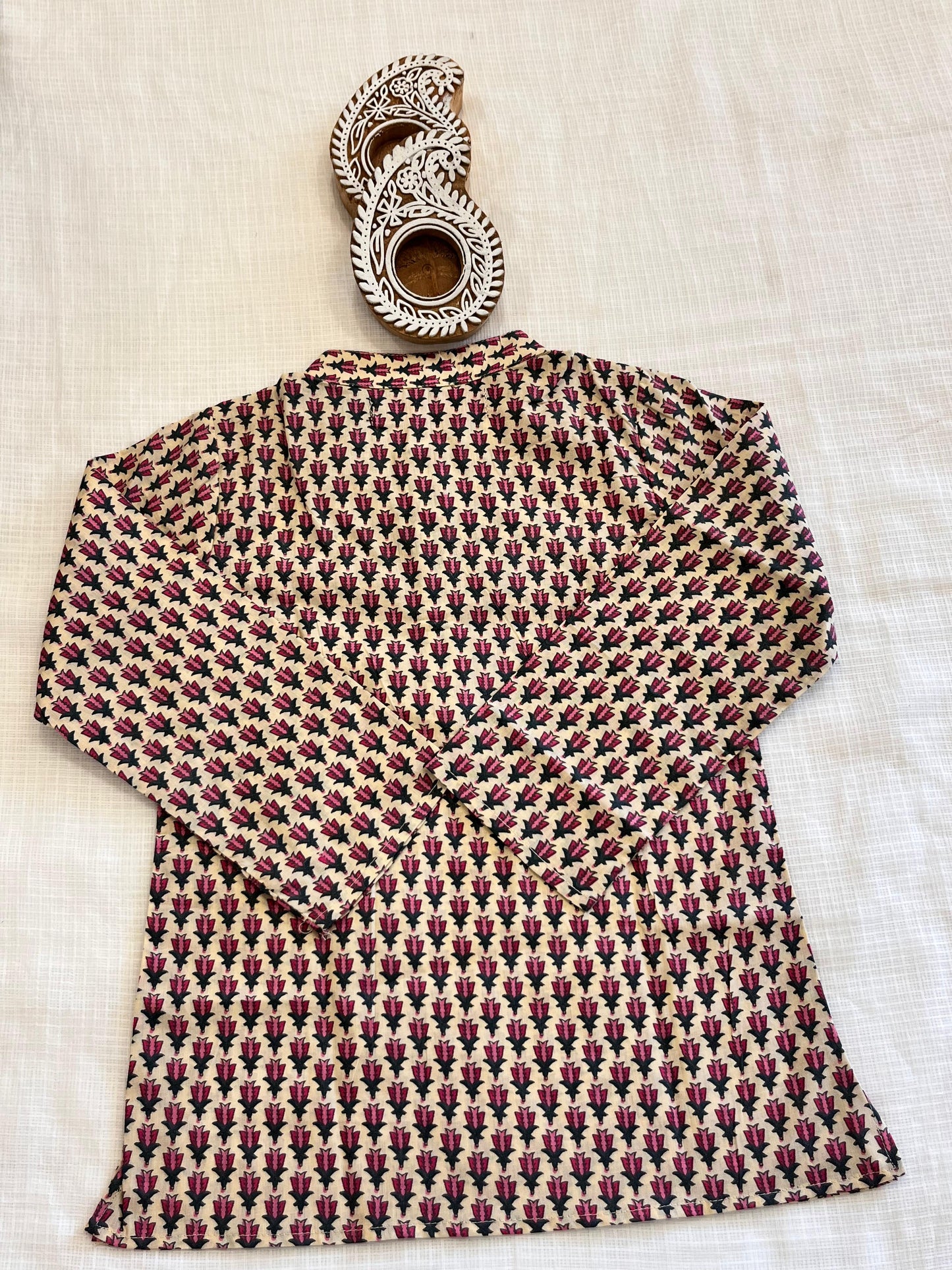 Pink Block Printed Boy's Kurta