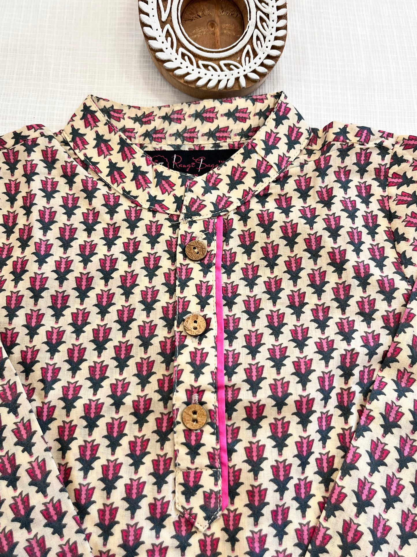 Pink Block Printed Boy's Kurta