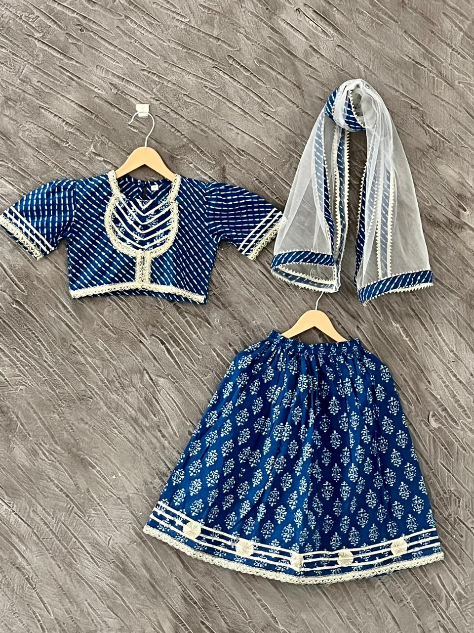 Block Print Blue Colour Lehenga Choli