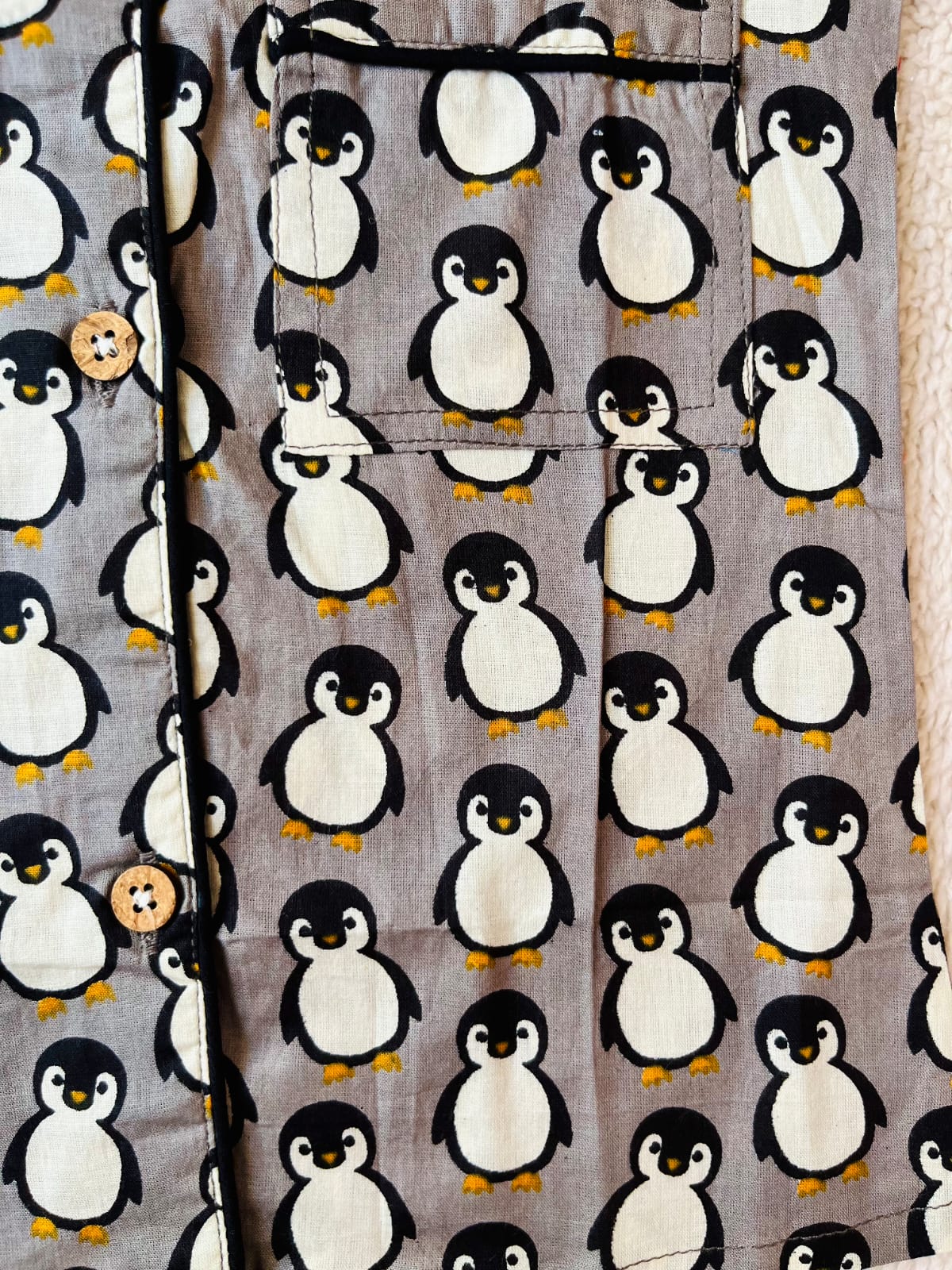 Penguin Printed Grey Color Night Suit