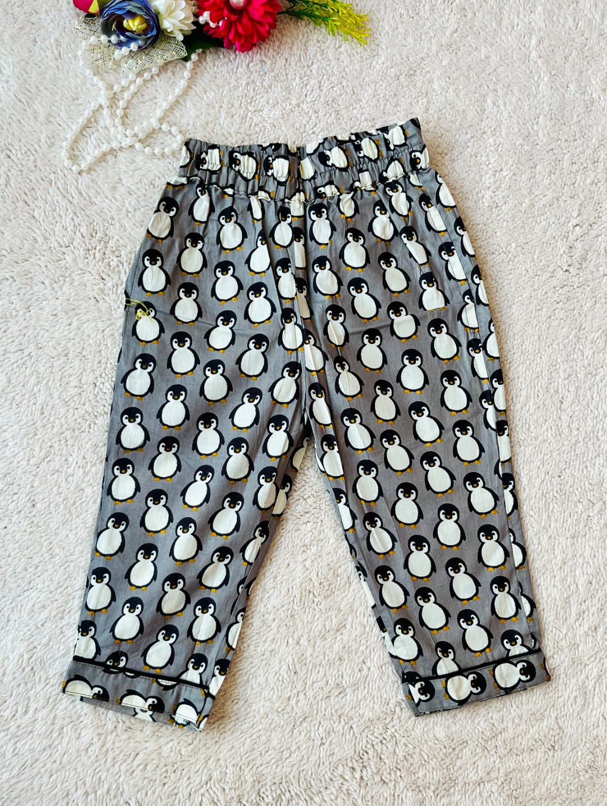 Penguin Printed Grey Color Night Suit