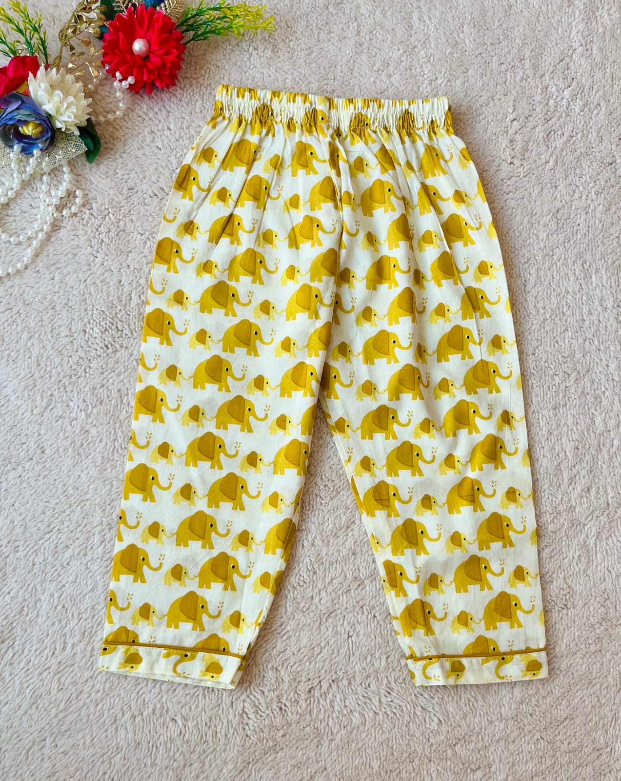 Elephant Print Mustard Color Night suit