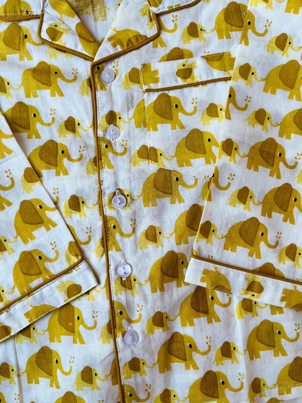 Elephant Print Mustard Color Night suit