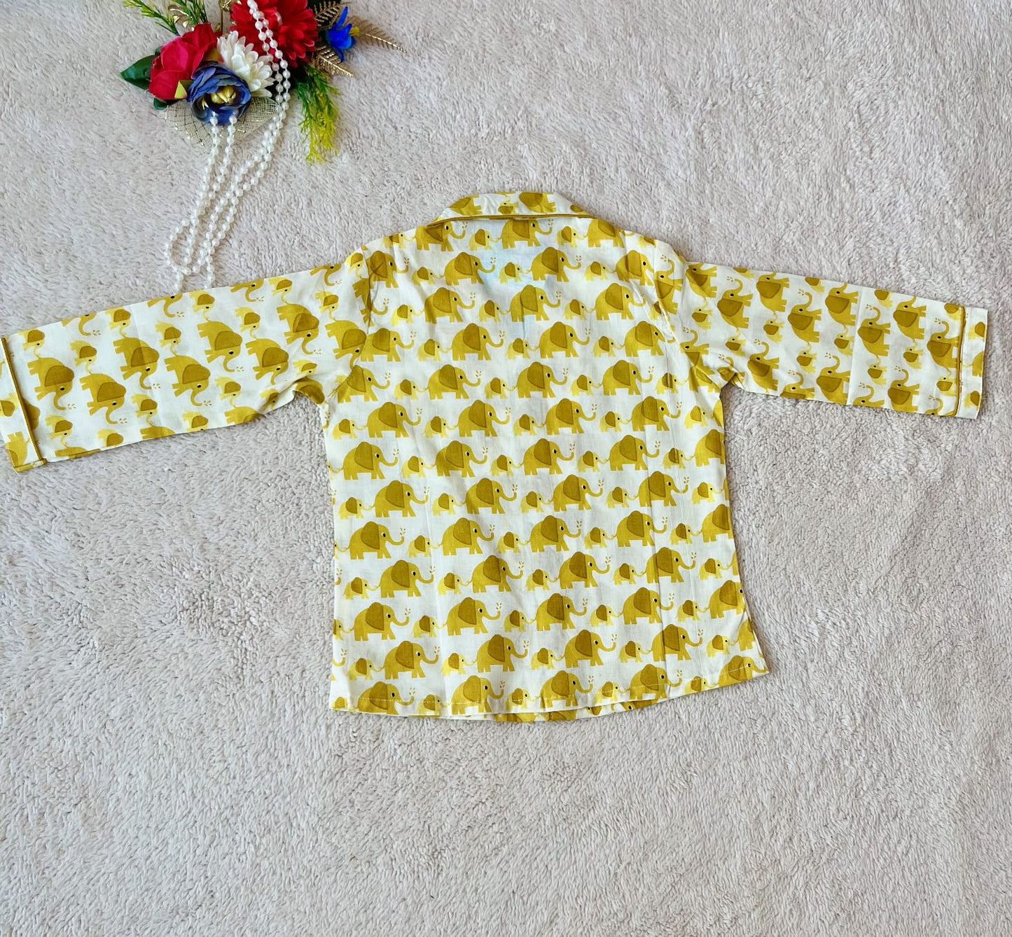 Elephant Print Mustard Color Night suit