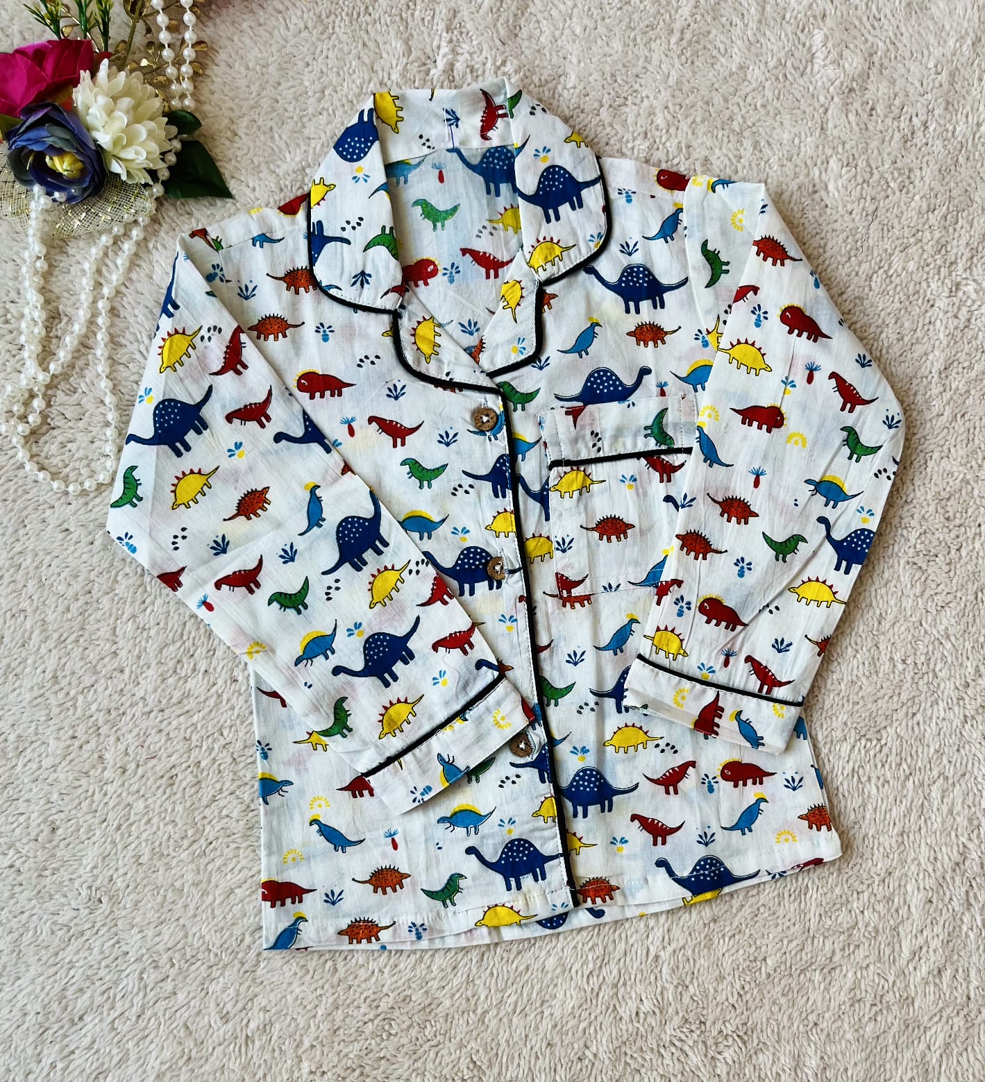 Multicolor Dinosour Printed Night Suit