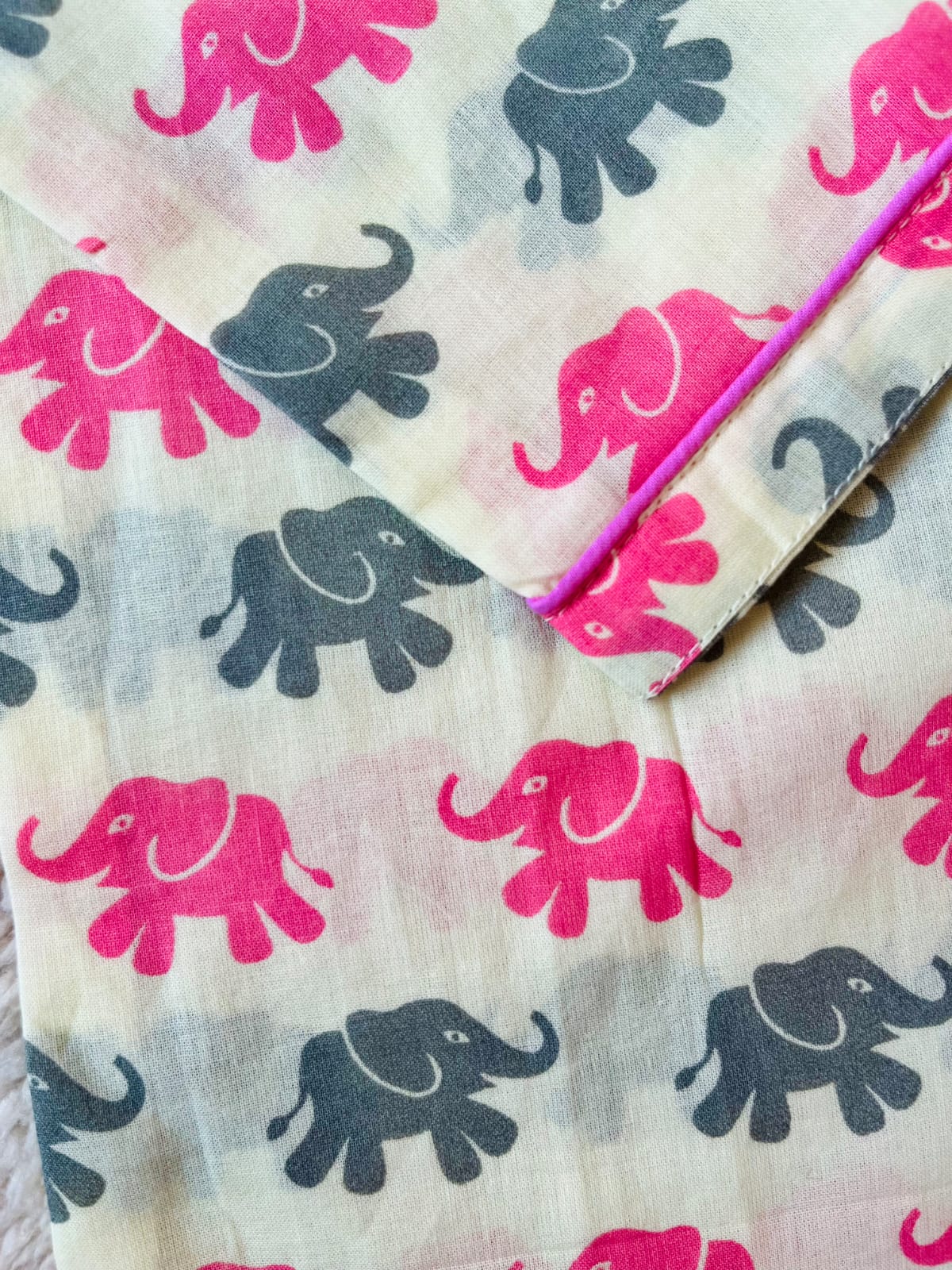 Elephant Print Pink & Grey Color Night suit