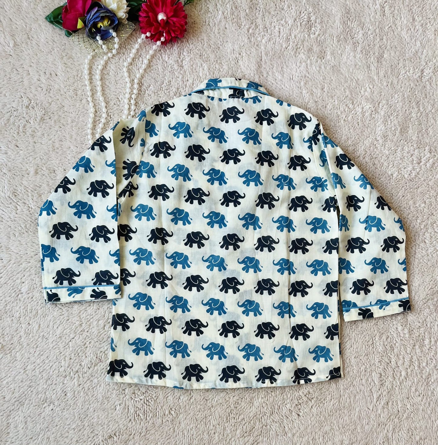 Black & Blue Color Elephant Printed Night suit