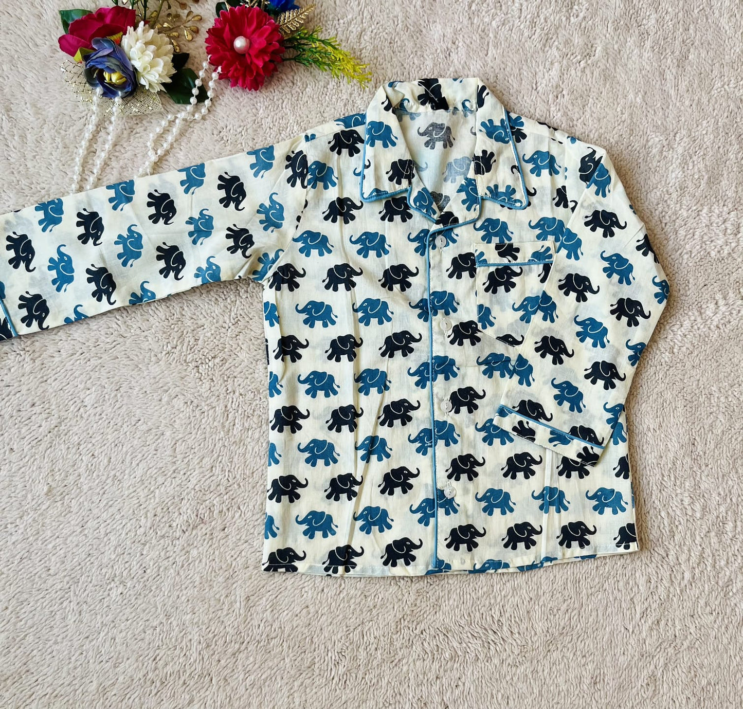 Black & Blue Color Elephant Printed Night suit